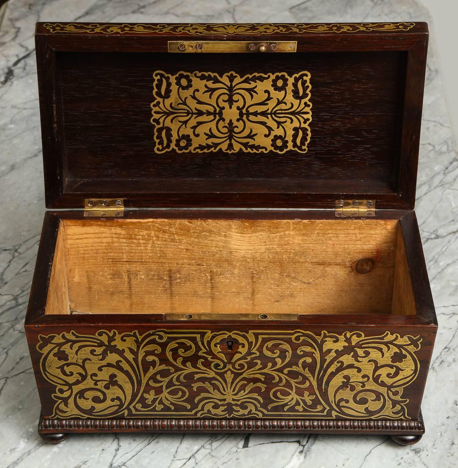William IV Boulle Inlaid Rosewood Tea Caddy In Excellent Condition In Greenwich, CT