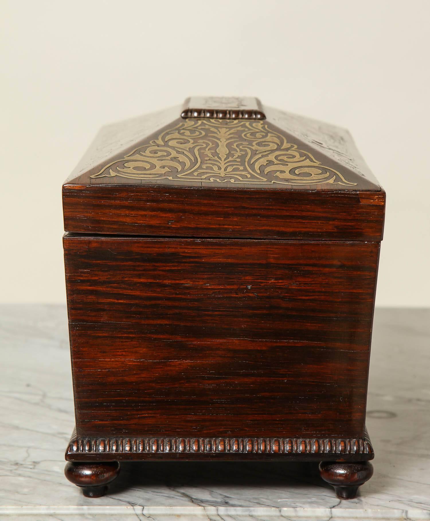 Brass William IV Boulle Inlaid Rosewood Tea Caddy