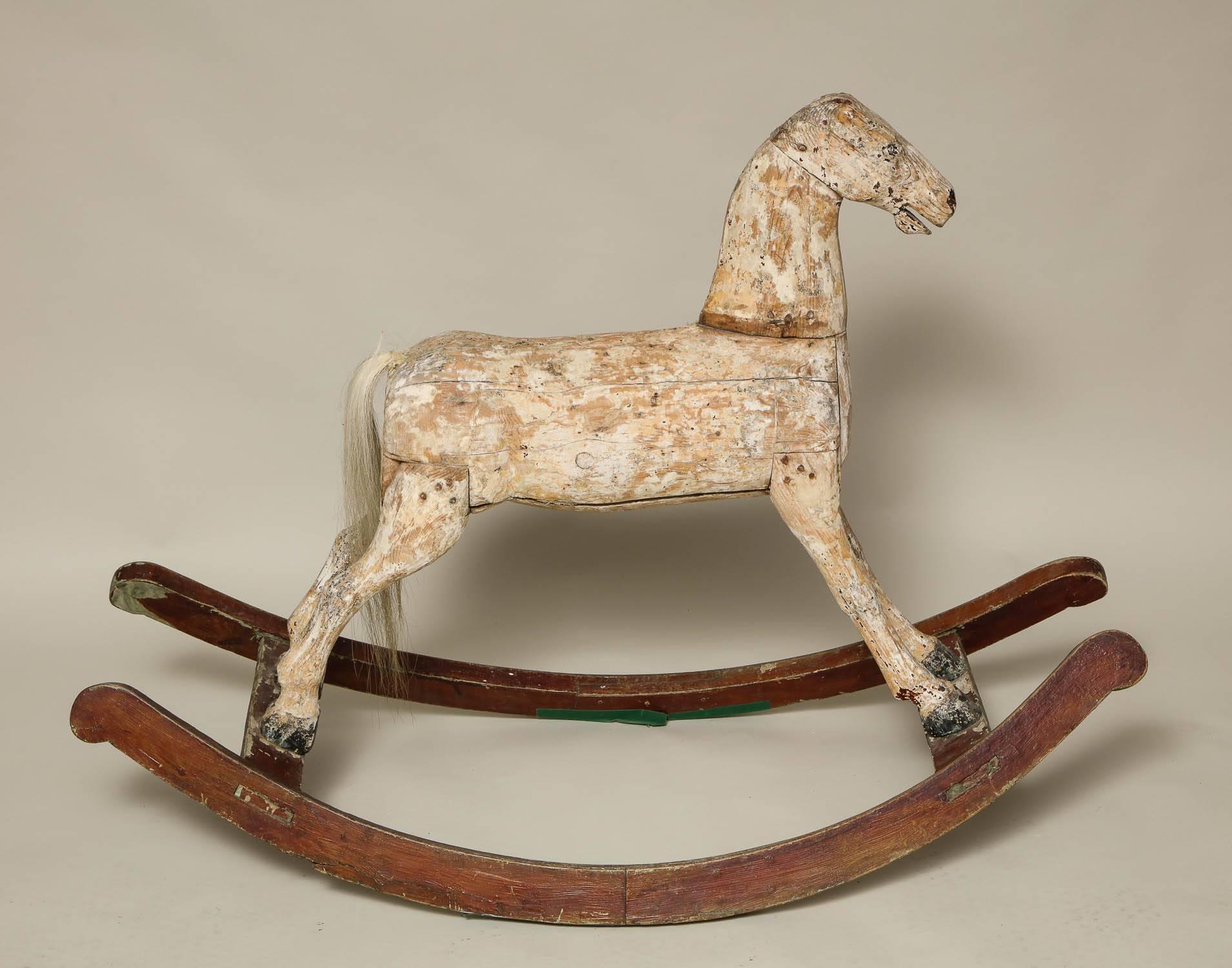 Sculptural Folk Art Rocking Horse in Original Chalk White Surface 2