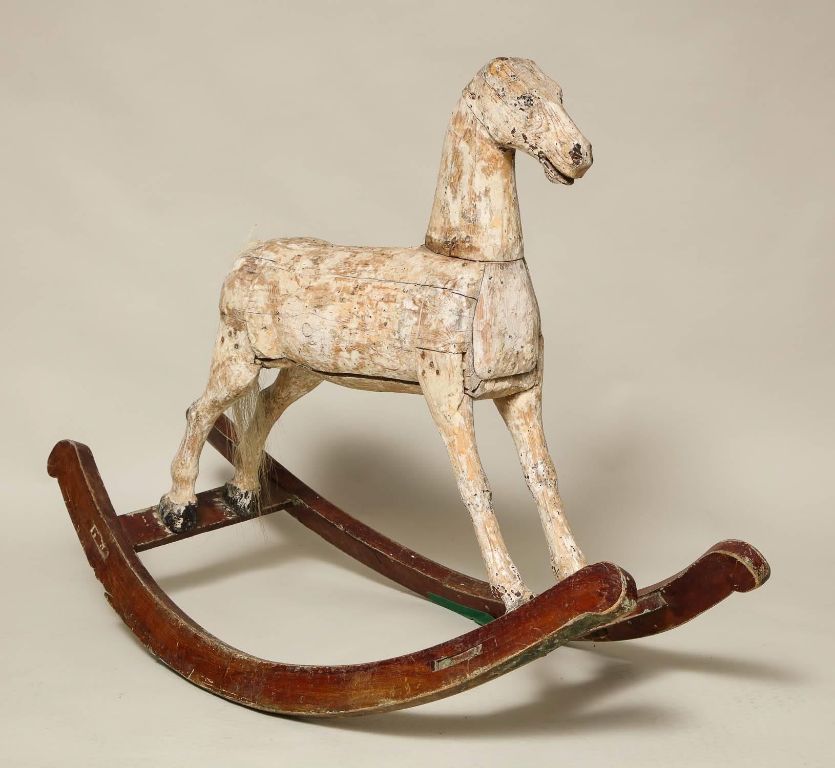 Sculptural Folk Art Rocking Horse in Original Chalk White Surface 3