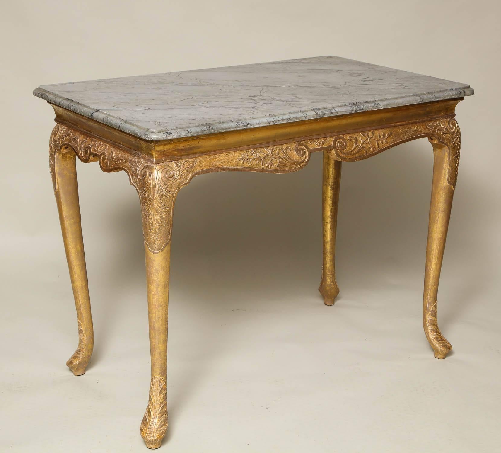 English George I Gesso Carved Marble-Top Table