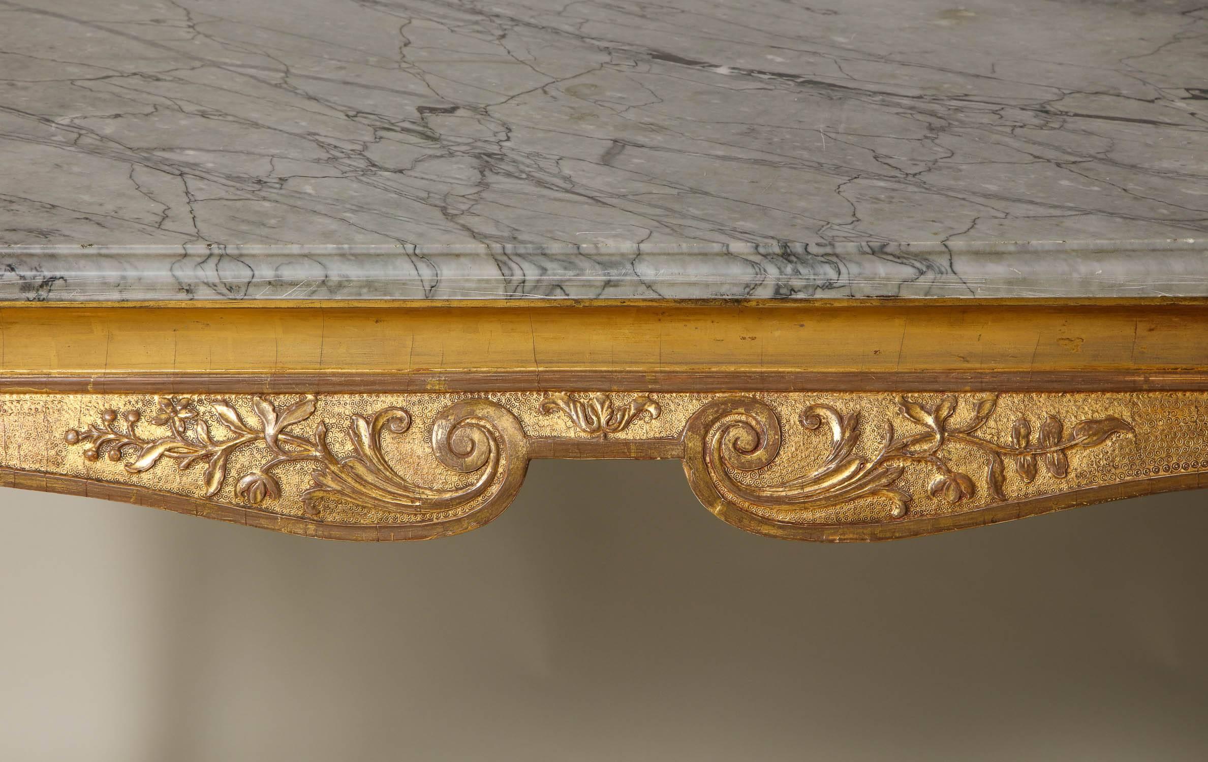 Mid-18th Century George I Gesso Carved Marble-Top Table