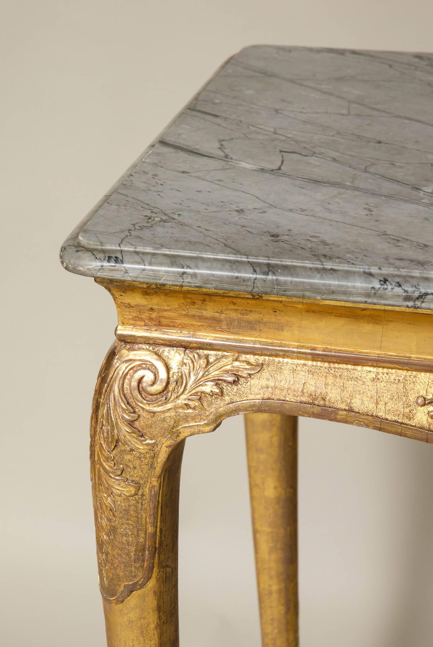 Giltwood George I Gesso Carved Marble-Top Table