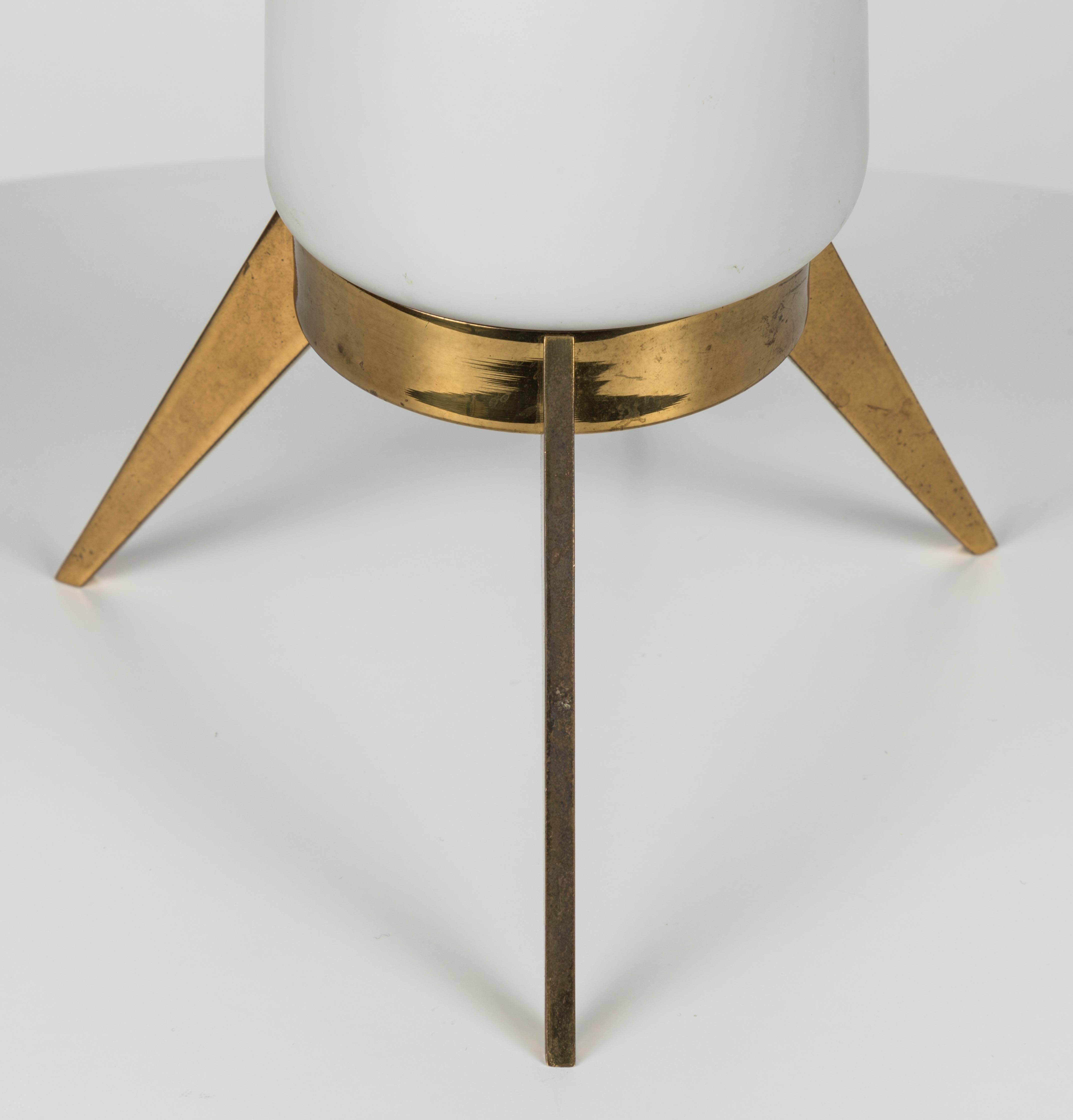 1950s Stilux Milano Glass and Brass Tripod Table Lamp 2