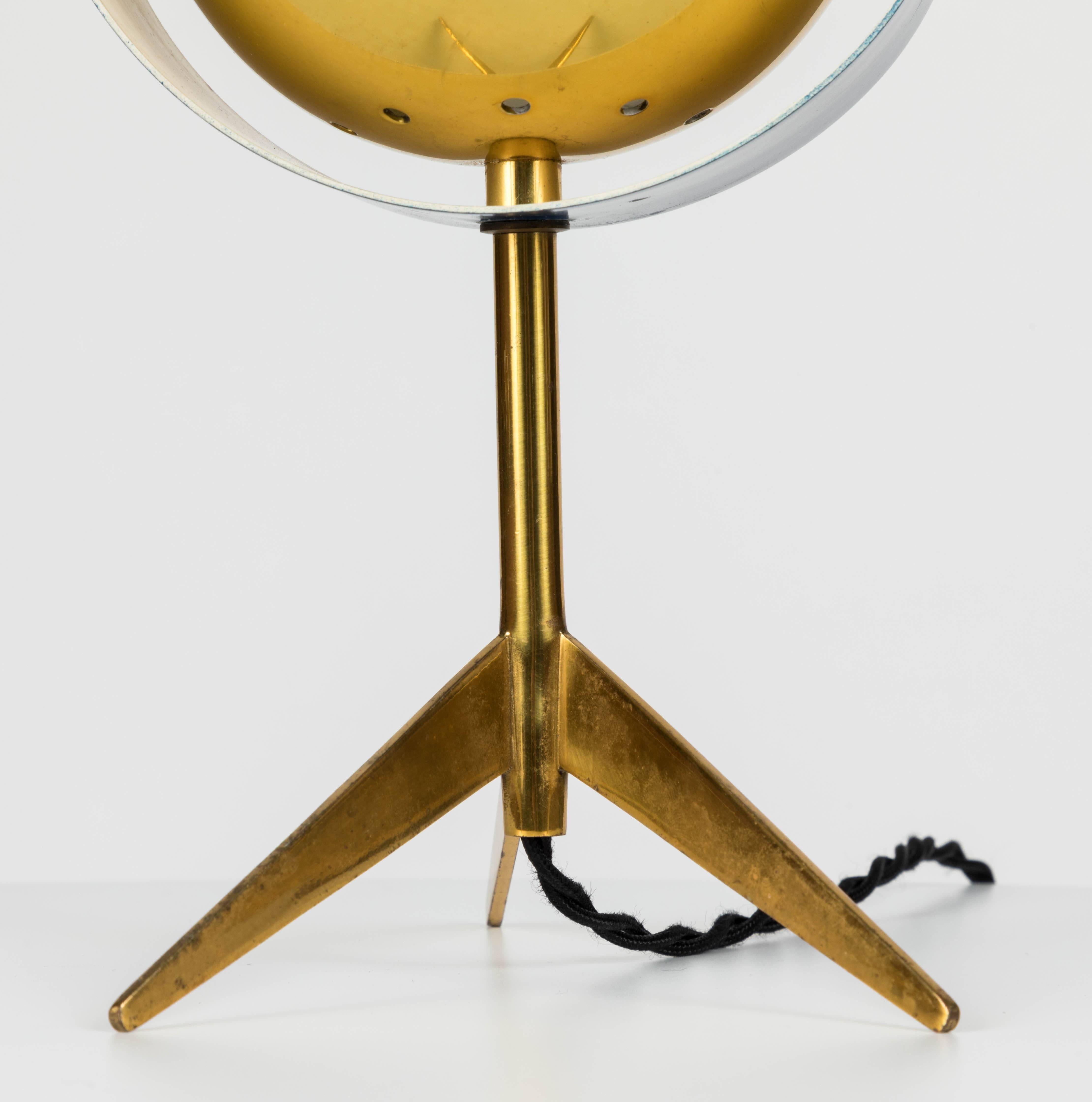 Mid-Century Modern 1950s Stilux Milano Brass and Glass Tripod 'Saturno' Table Lamp