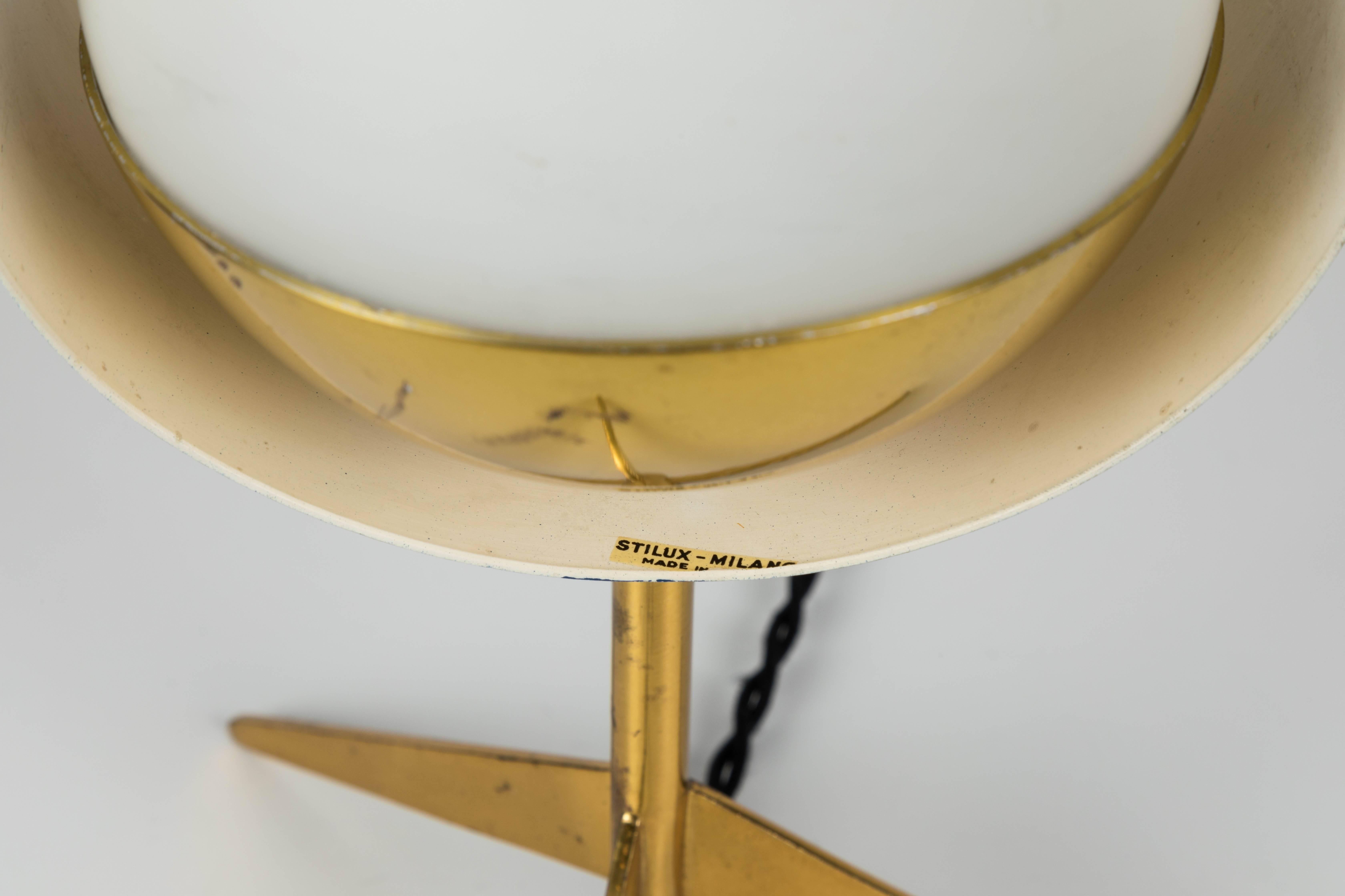 Italian 1950s Stilux Milano Brass and Glass Tripod 'Saturno' Table Lamp