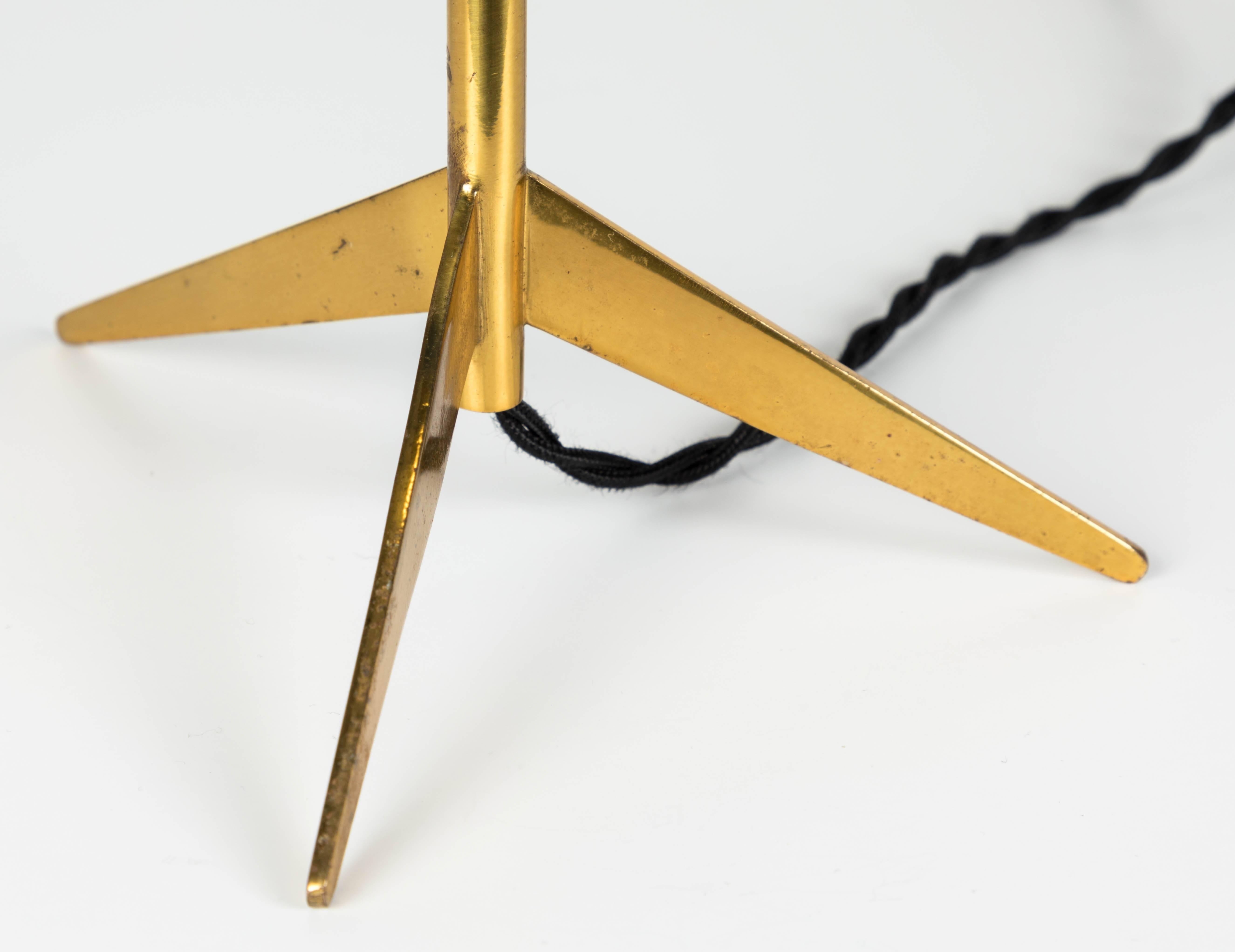 Mid-20th Century 1950s Stilux Milano Brass and Glass Tripod 'Saturno' Table Lamp