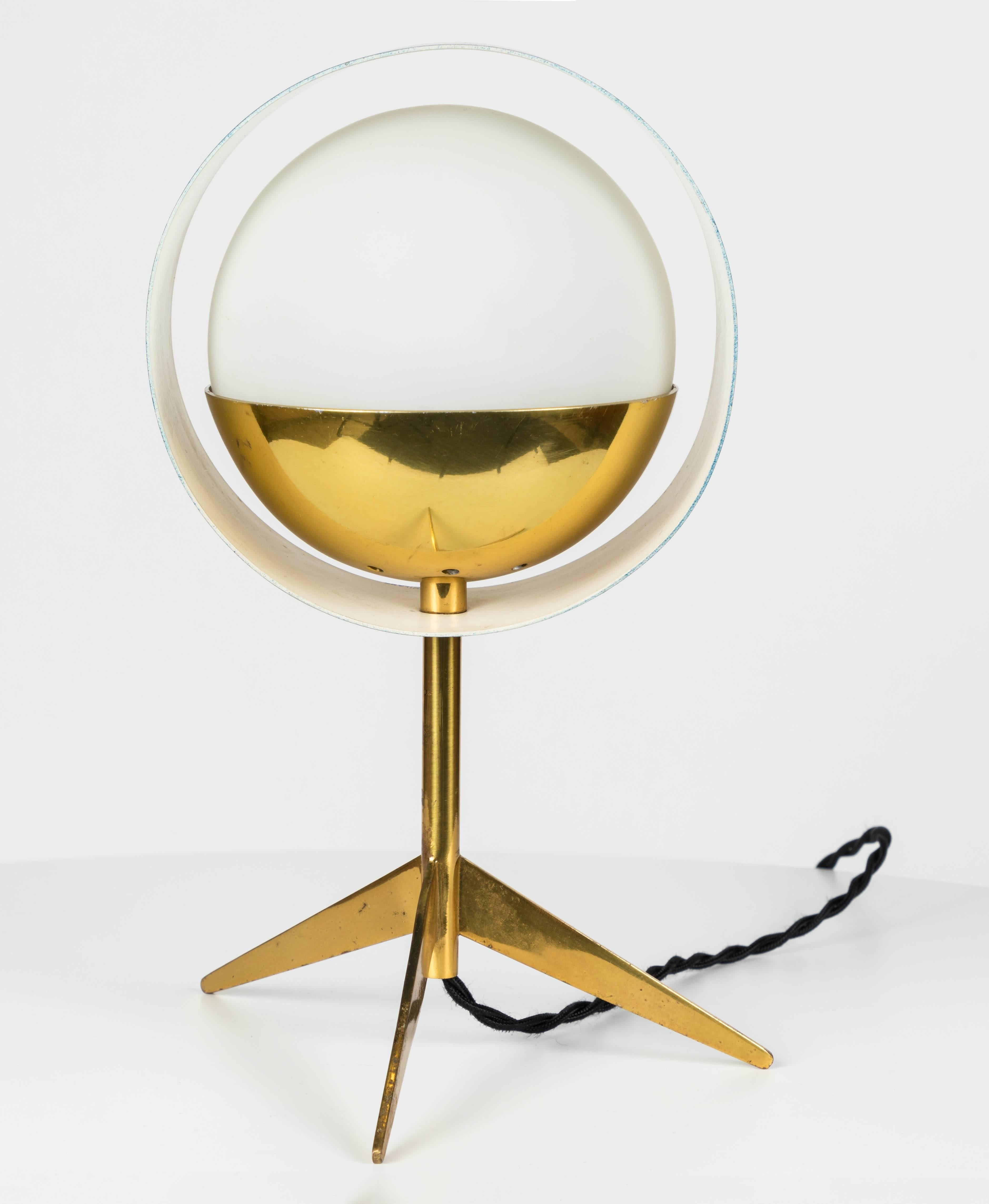 1950s Stilux Milano Brass and Glass Tripod 'Saturno' Table Lamp 2