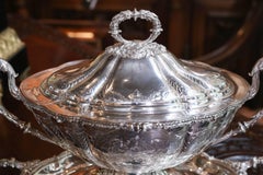 Very Fine English Sheffield Silver Plated Covered Oval Bowl on Tray