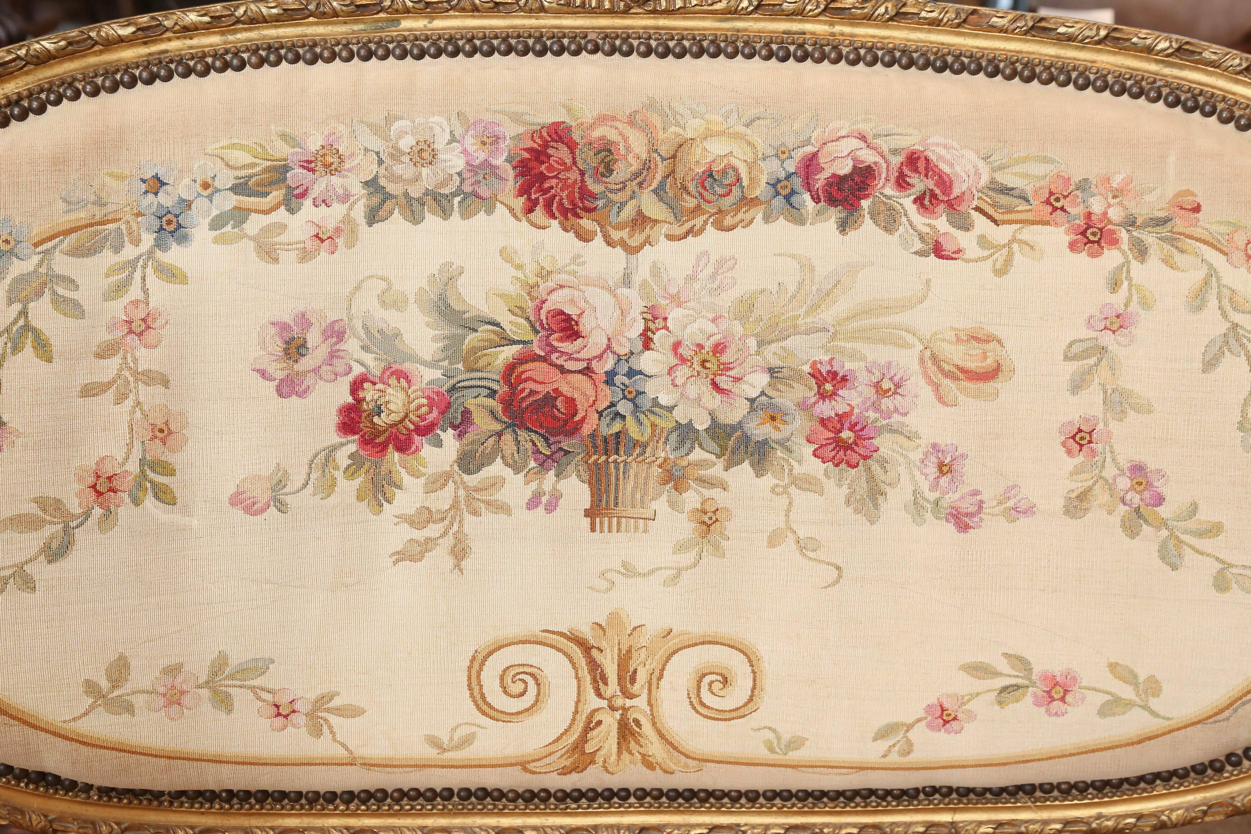 French Louis XVI Style Three-Piece Settee Giltwood, 19th Century
