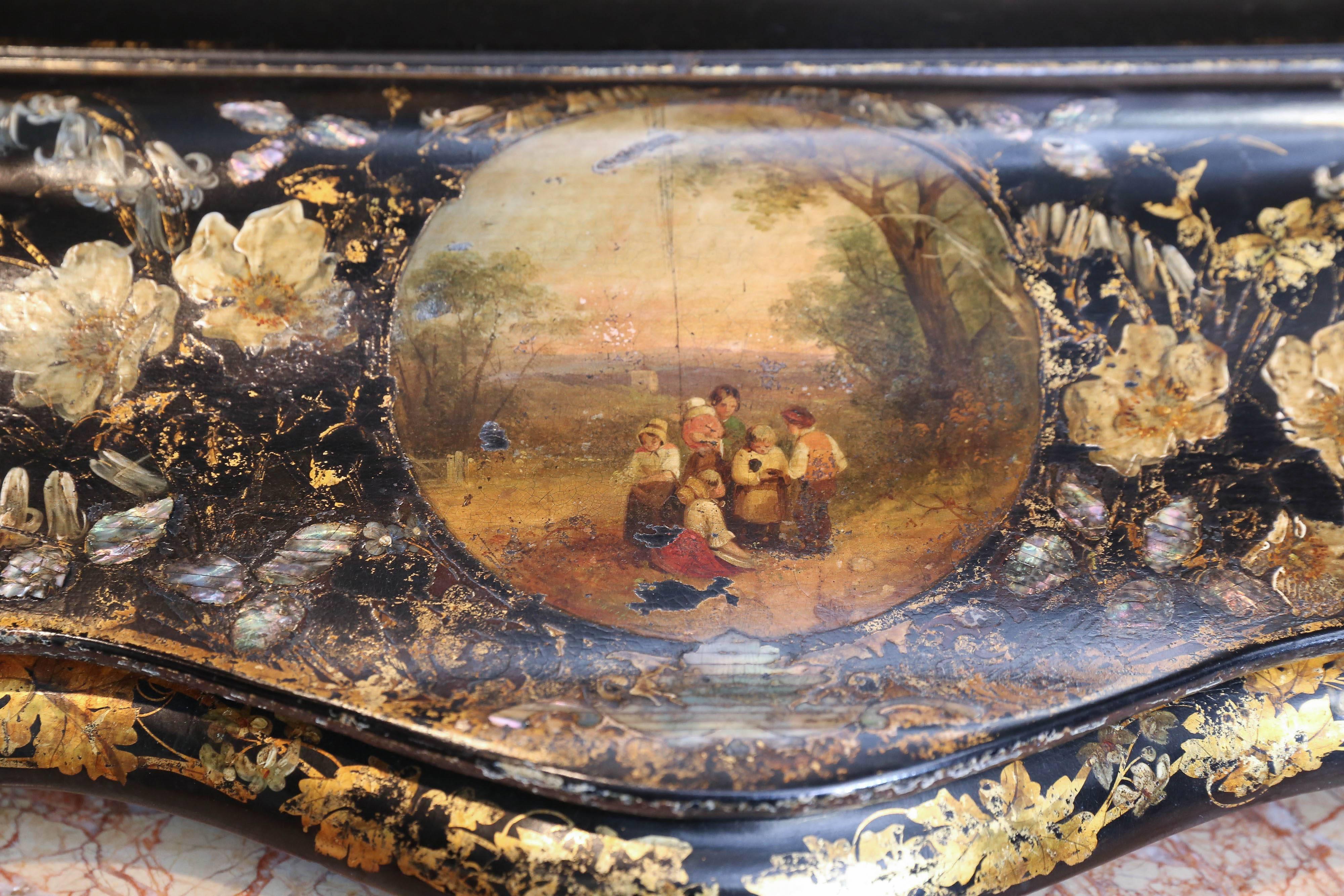 English Papier-Mâché Adjustable Vanity Mirror with Drawer, 19th Century