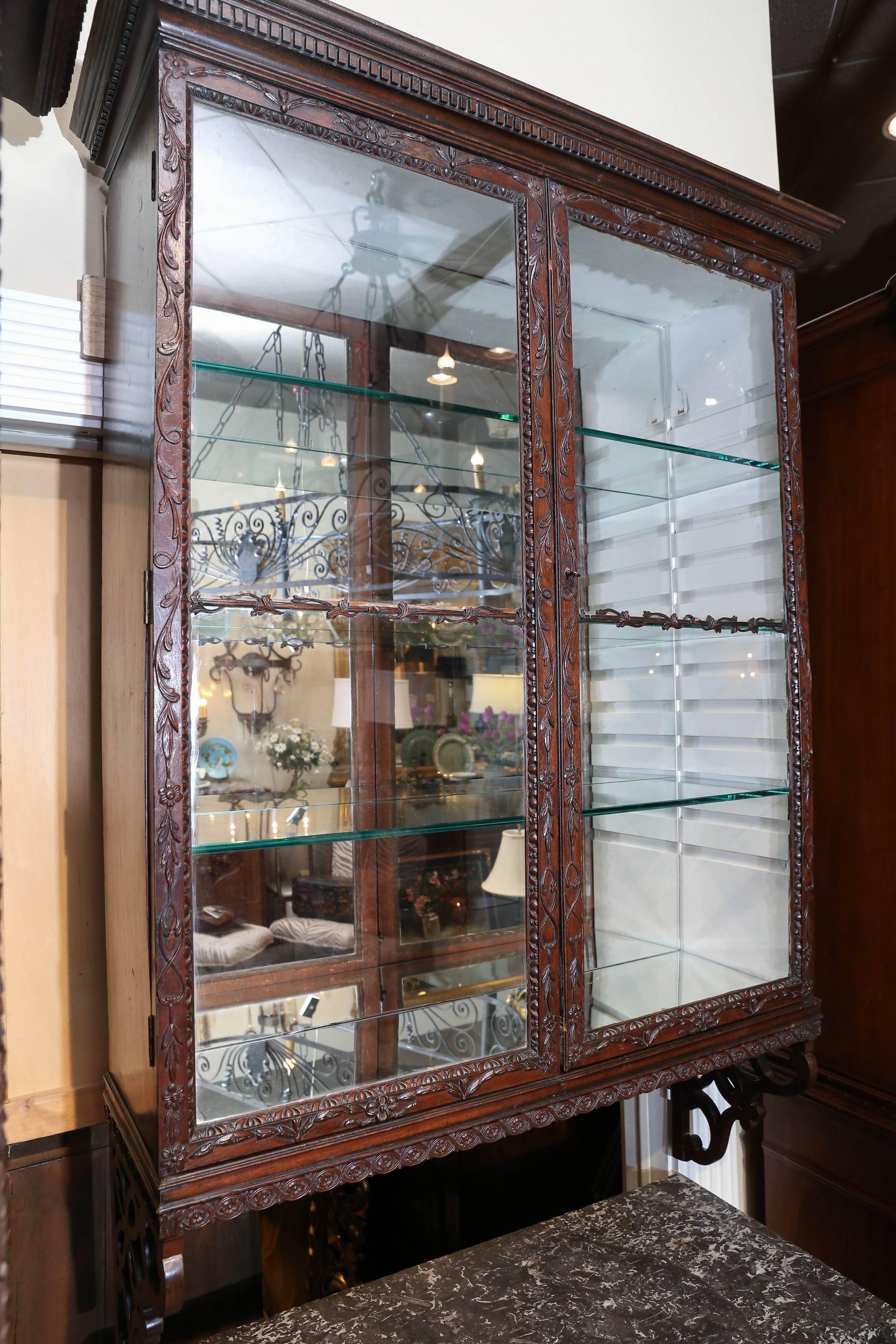 Late 19th Century 19th Century English Chippendale Style Mahogany Wall Hanging Display Cabinet