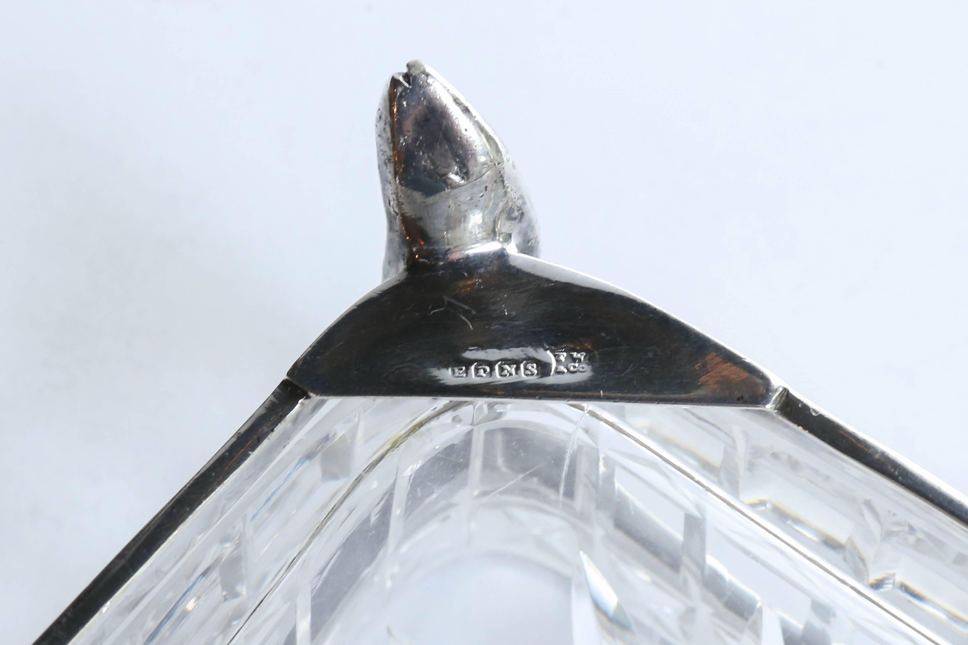 19th Century Silver Plated Sardine Dish with Crystal Dish