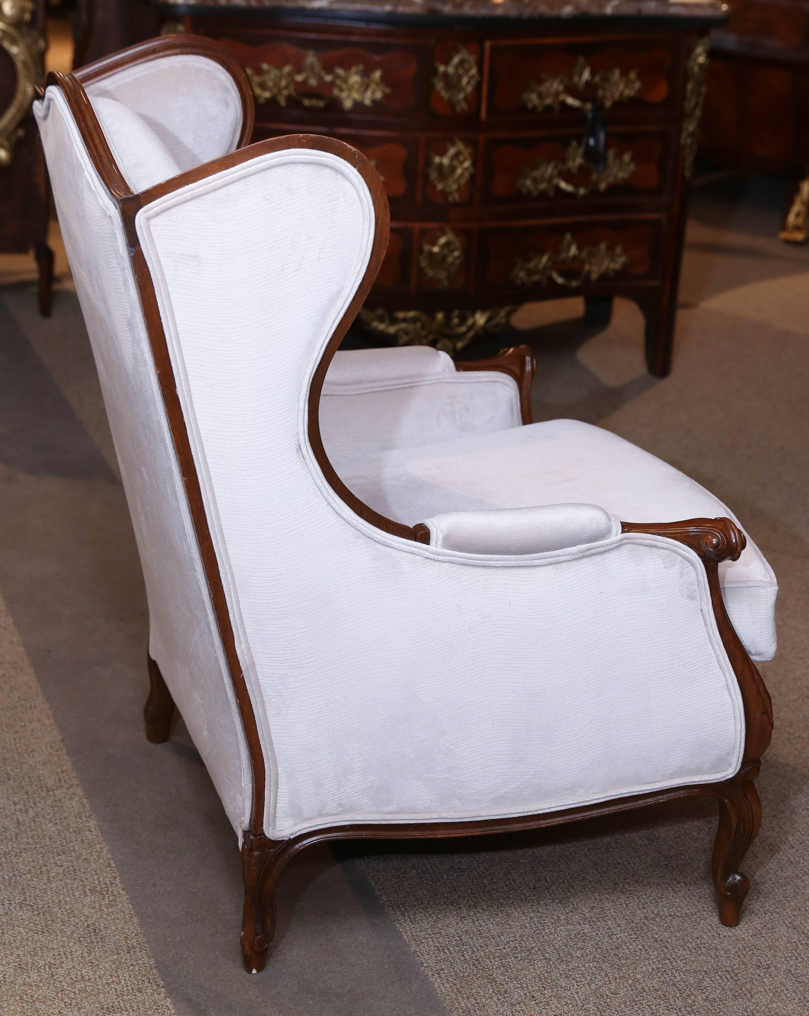 Pair of French Louis XV Style Wing Back Chairs, 20th Century 2