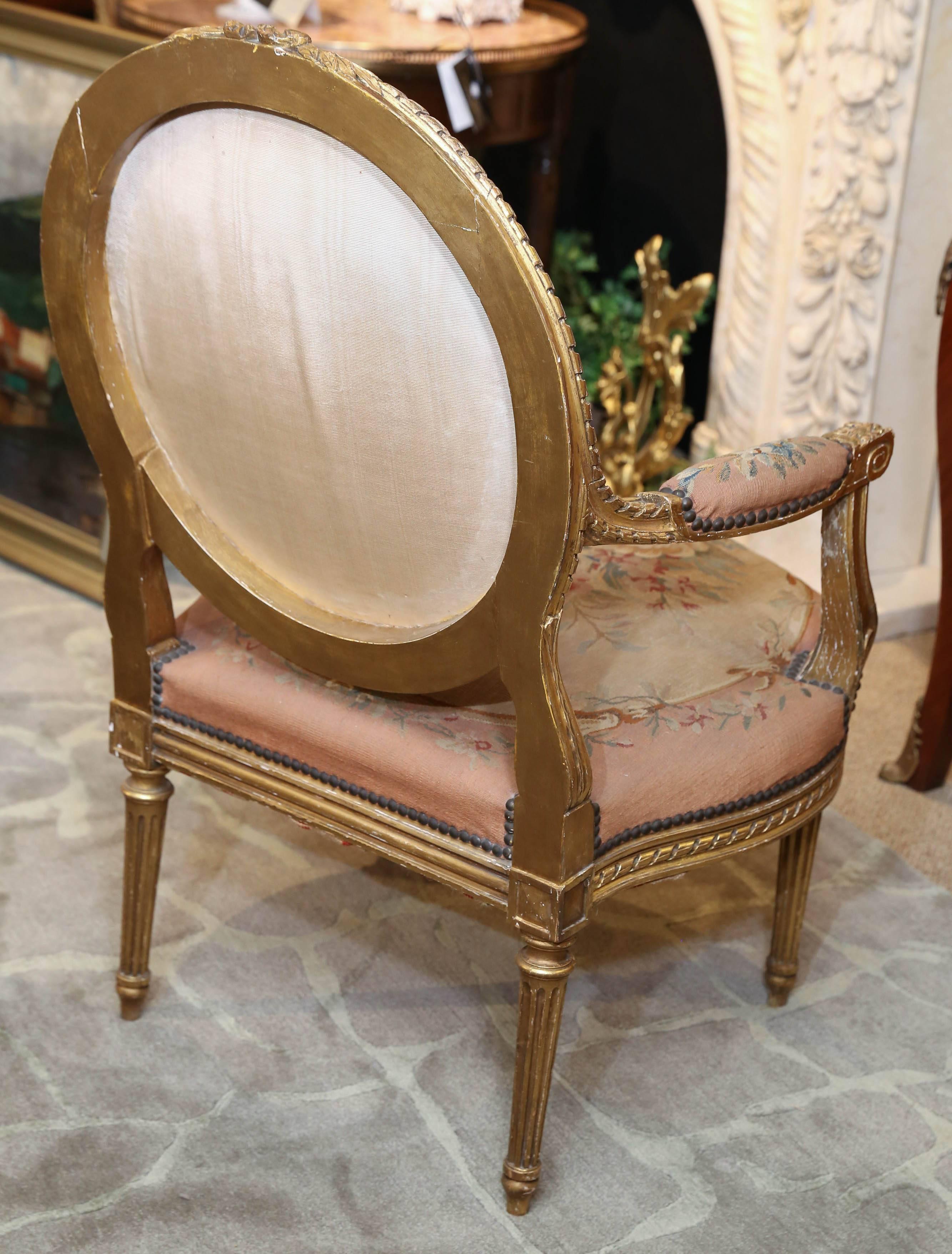 Pair of French Giltwood Louis XVI Chairs with Original Aubusson Upholstery 2