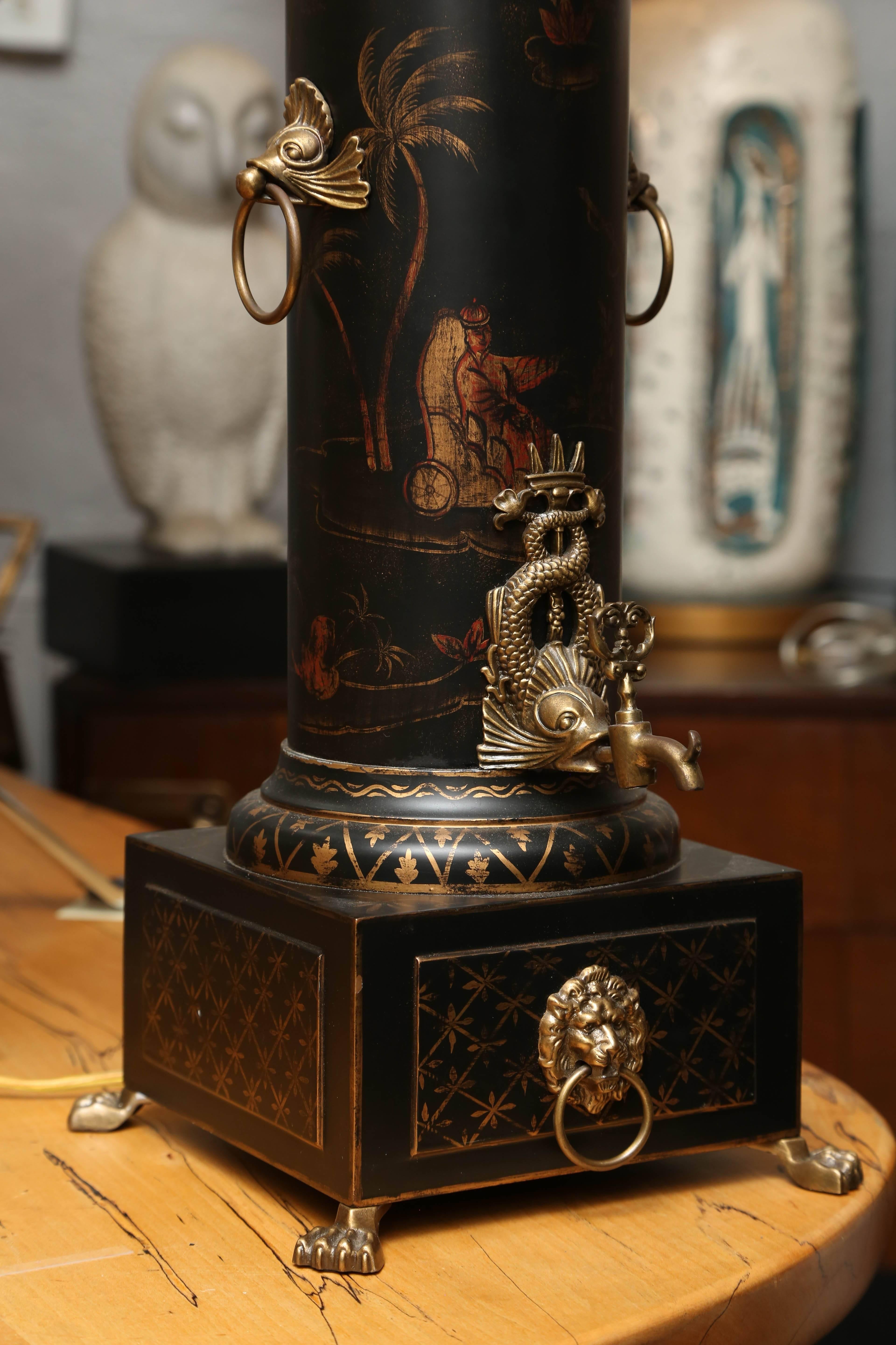 Mid-20th Century Chinoiserie Tole Tea Urn Lamp