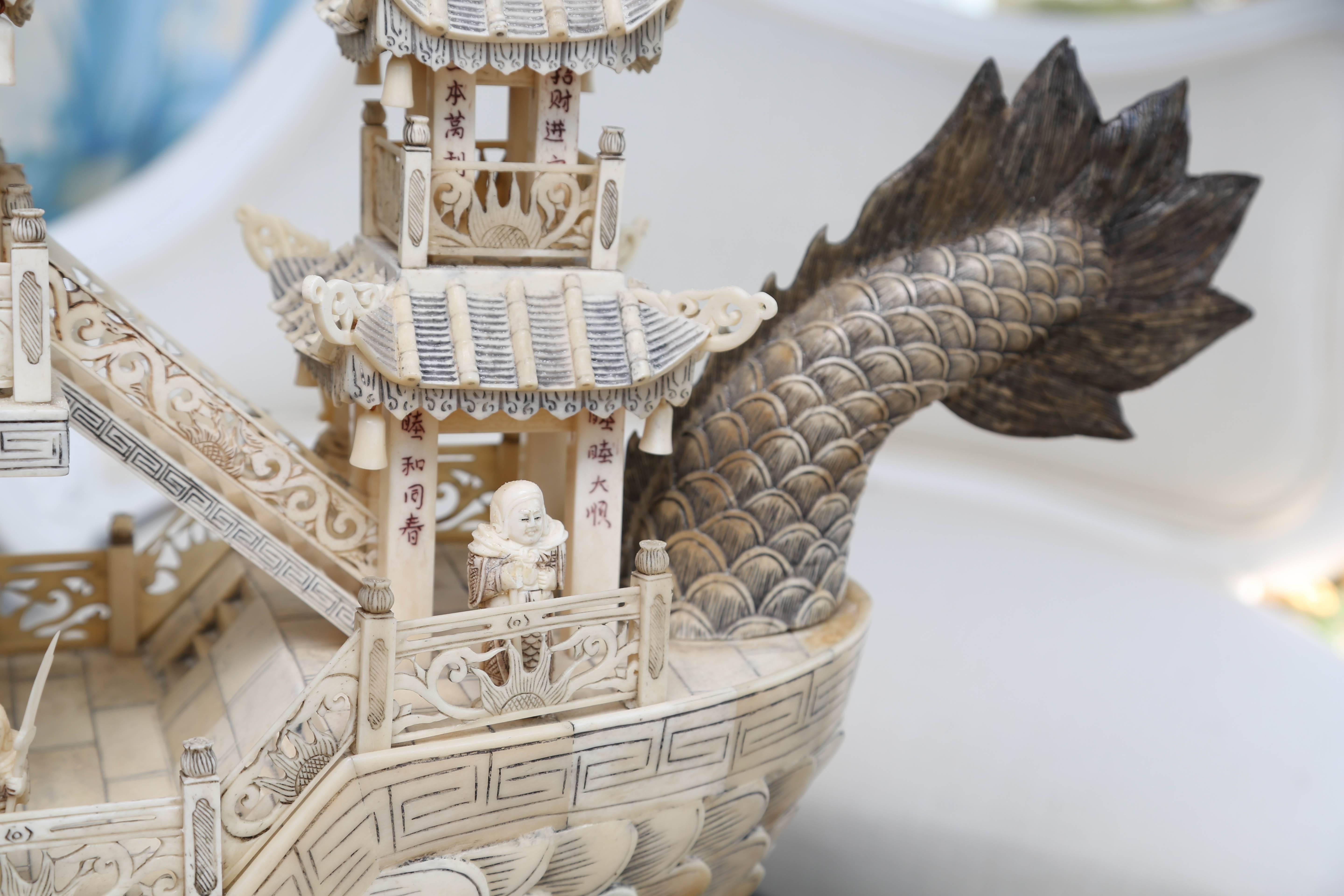 Large and Elaborate Imperial Boat Carved from Bone 1