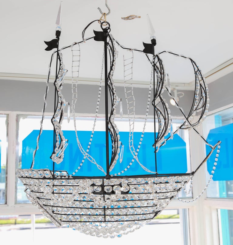 Whimsical Crystal and Metal Sailing Ship Chandelier at 1stDibs