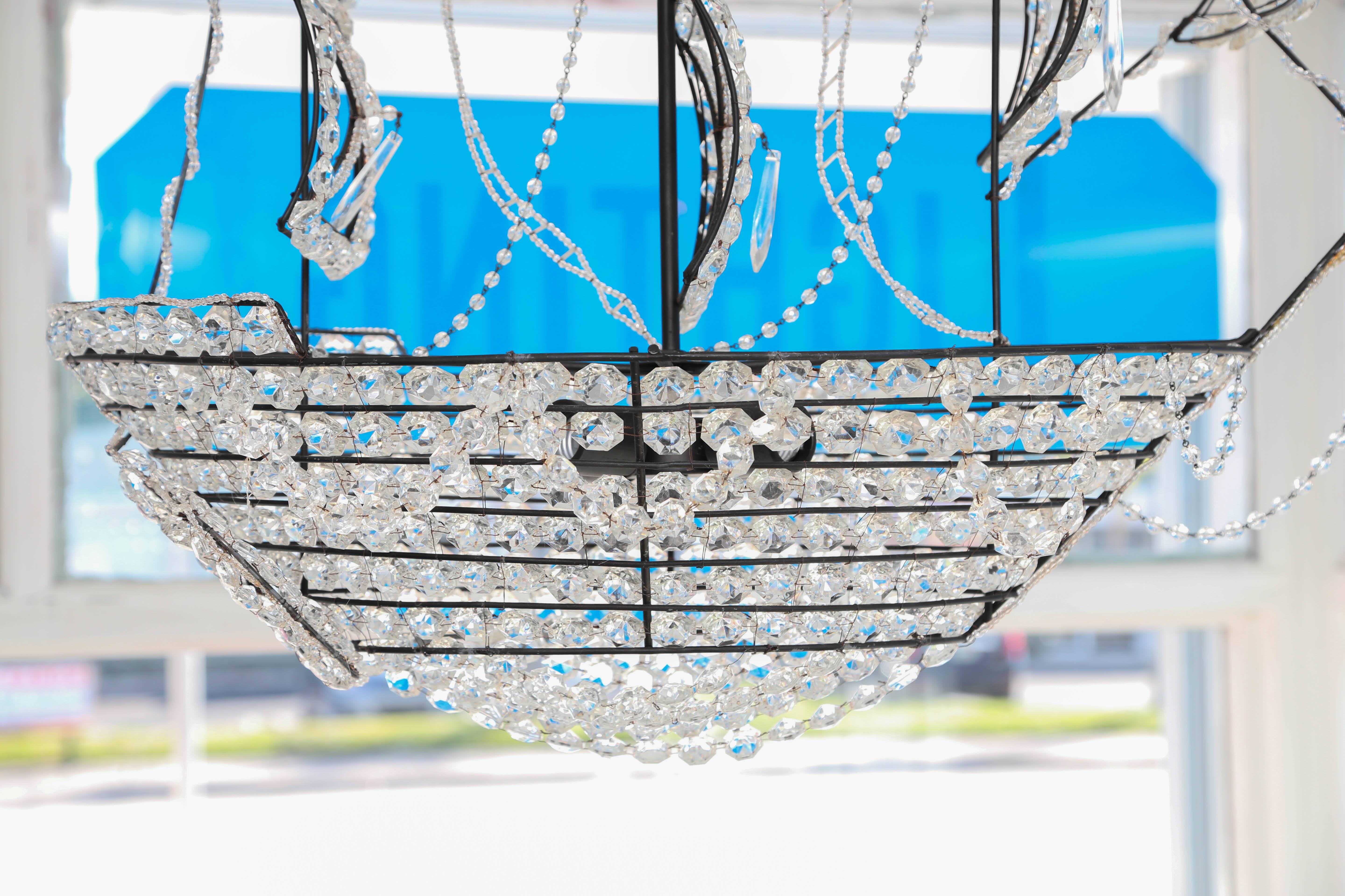 Whimsical Crystal and Metal Sailing Ship Chandelier In Good Condition In West Palm Beach, FL