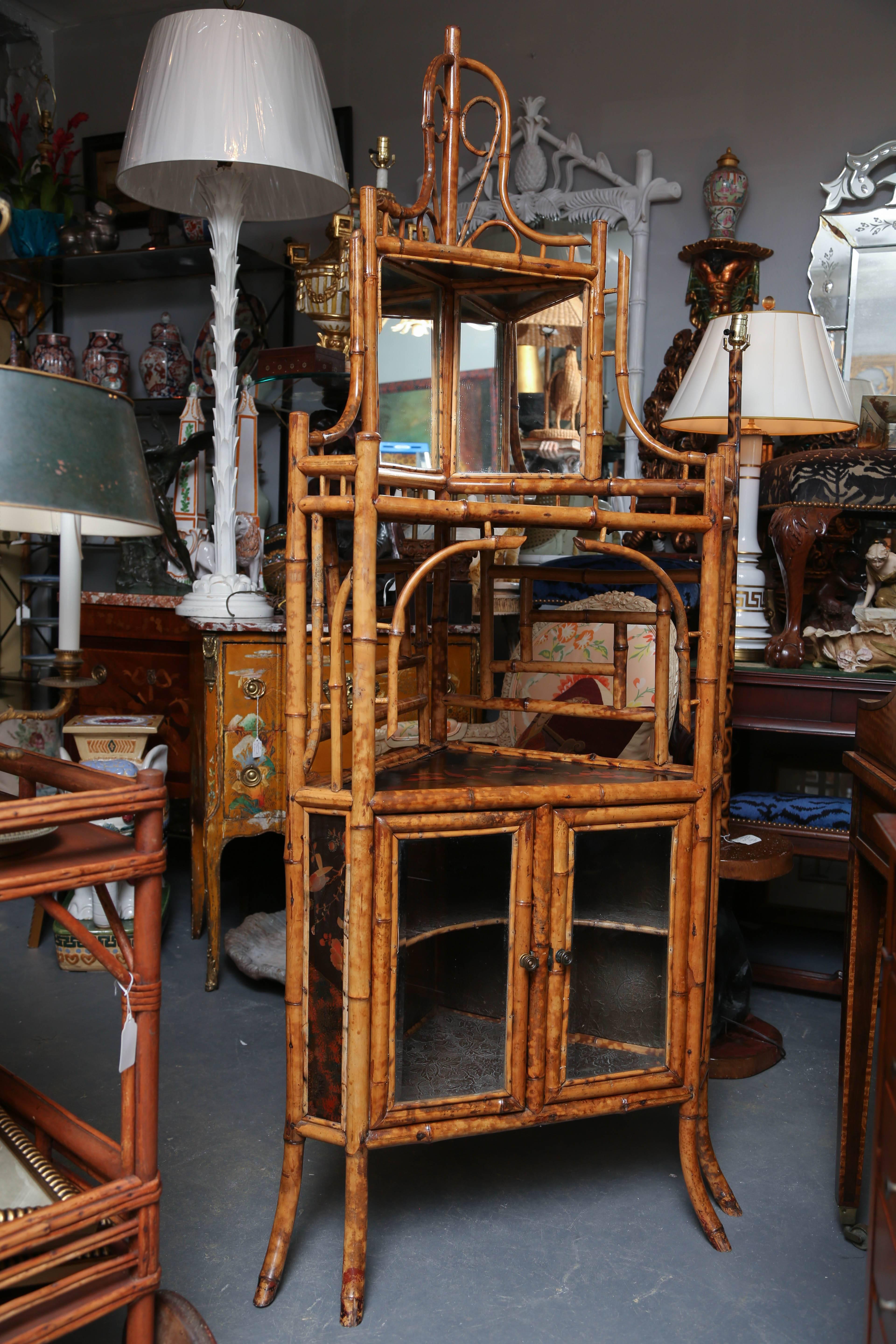 Superb 19th Century English Bamboo Corner Cabinet 1
