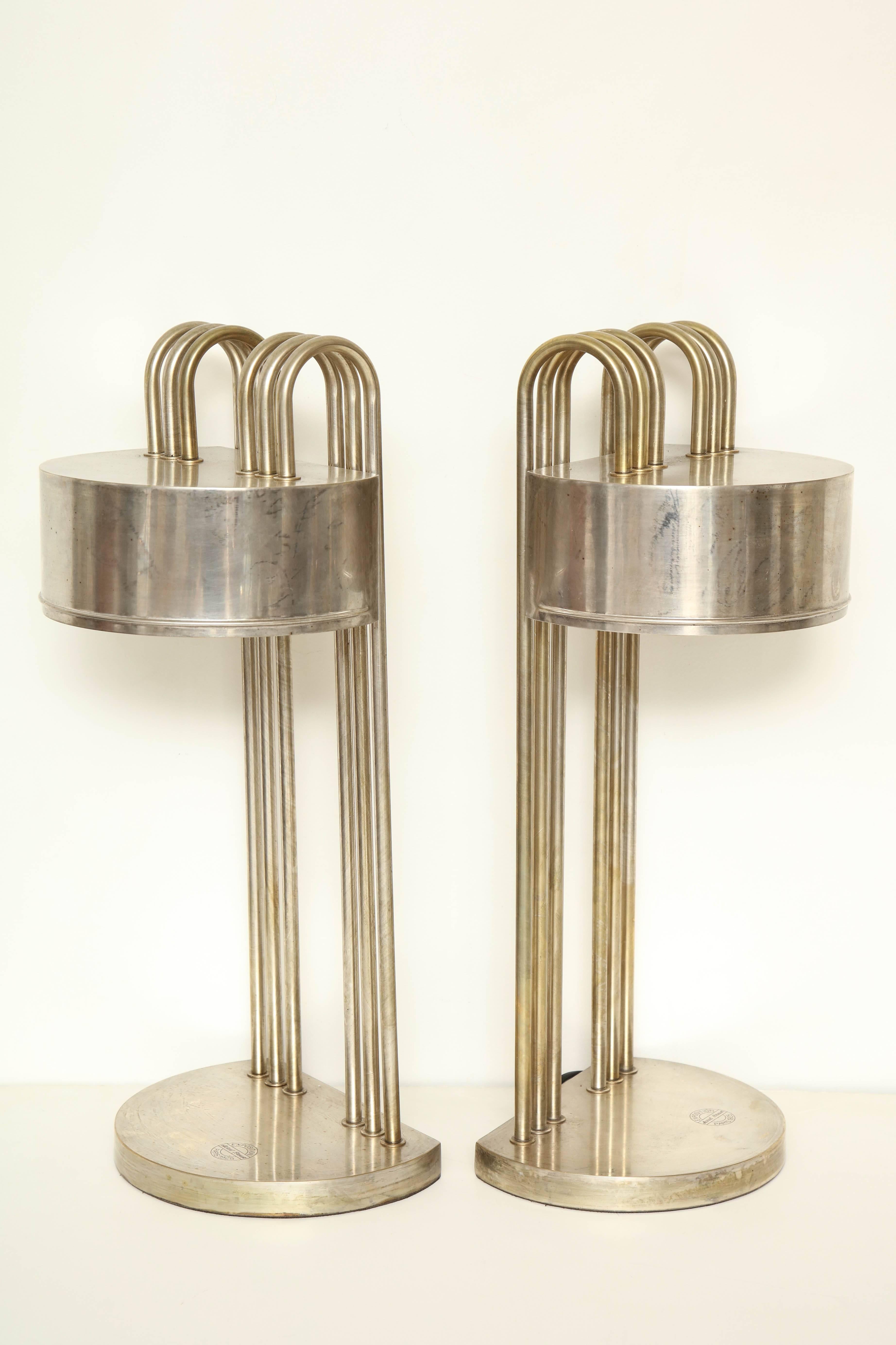 Early 20th Century Pair of Art Deco Metal Table Lamps by Marcel Breuer from Paris Exhibition, 1925