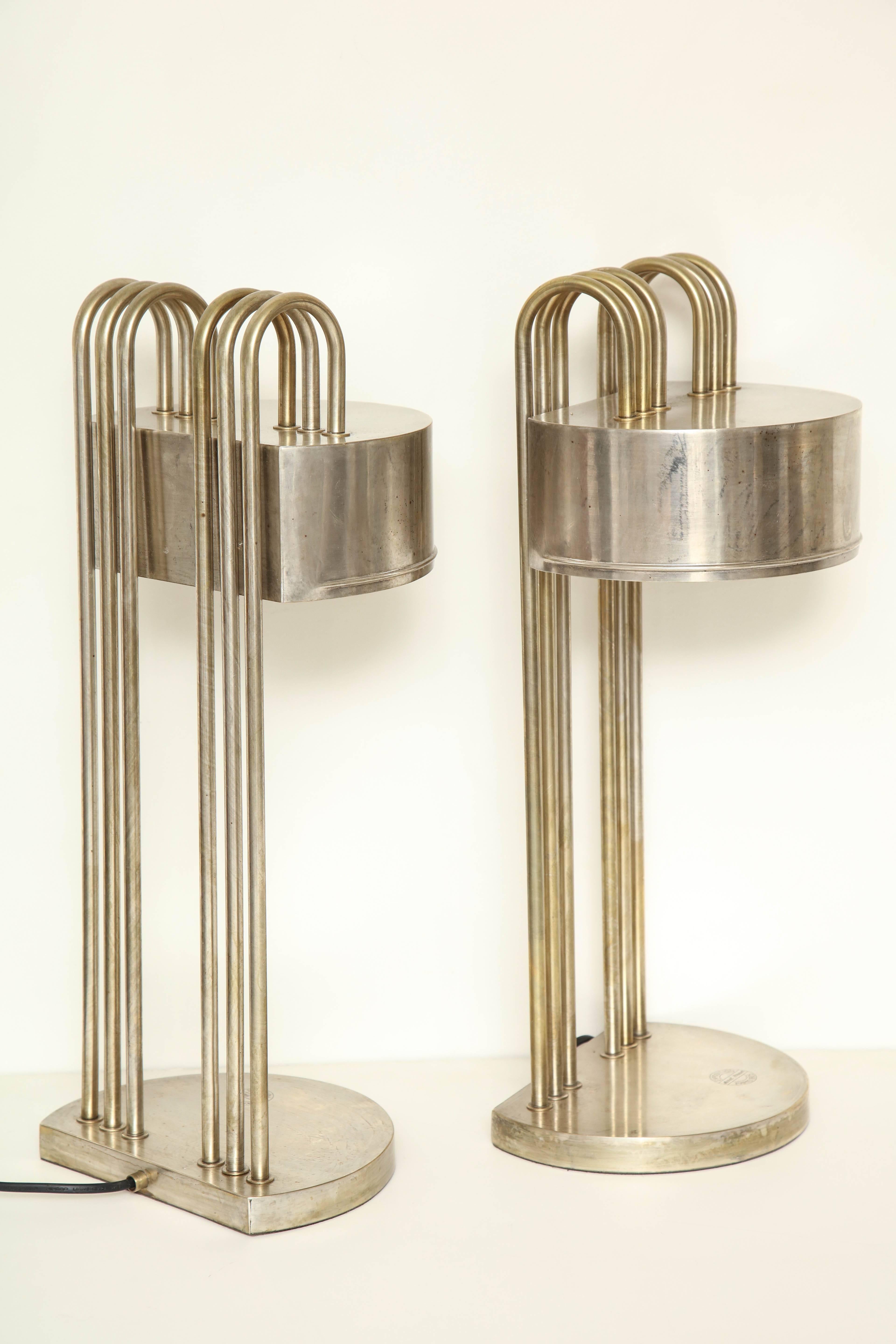 Pair of Art Deco Metal Table Lamps by Marcel Breuer from Paris Exhibition, 1925 2