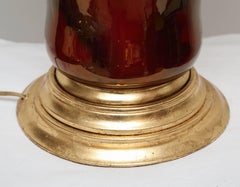 1960s Vintage Decoupage Table Lamps in Burgundy Red & Gold