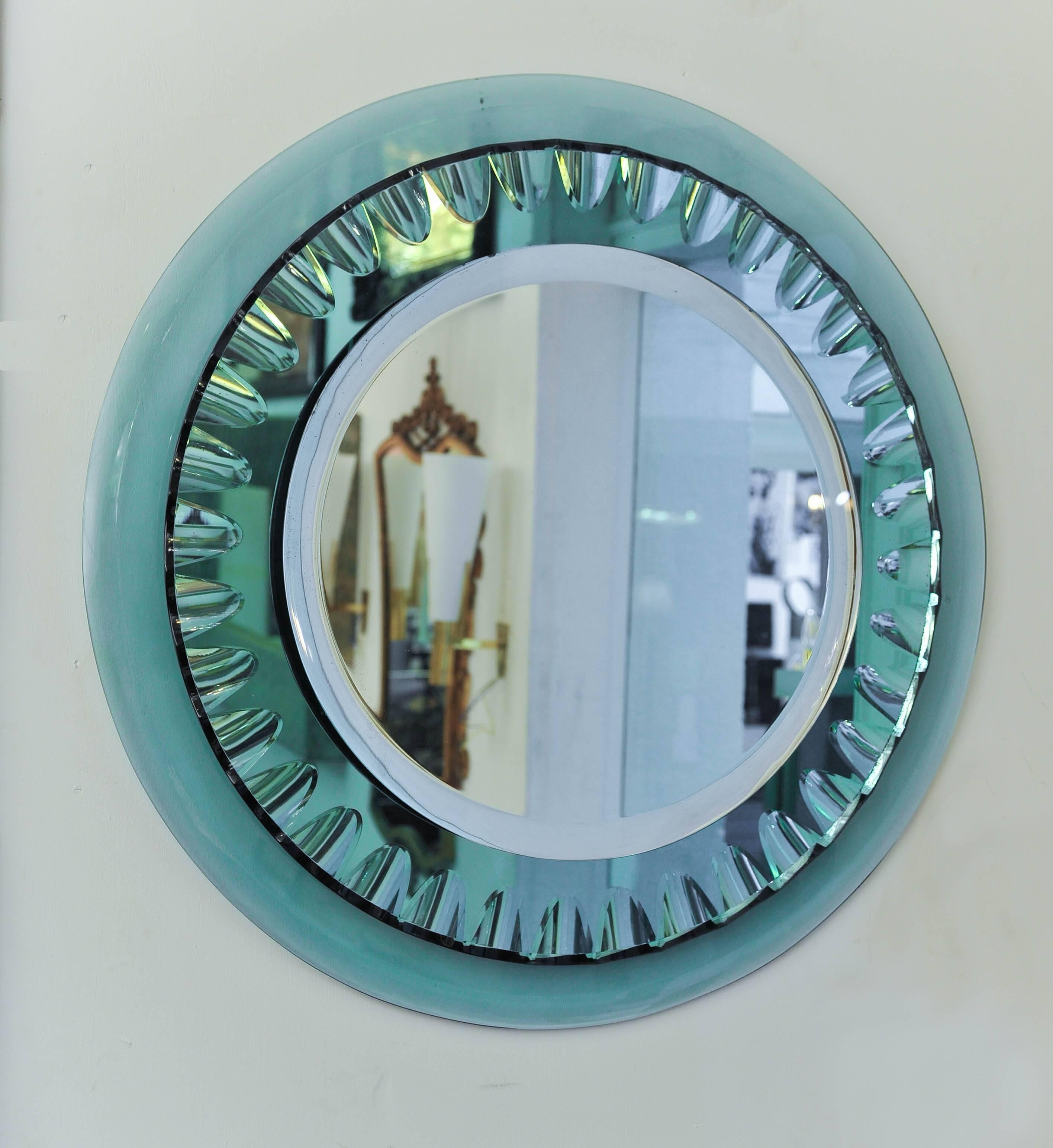 1950s amazing quality Max Ingrand green glass mirror by Fontana Arte.
