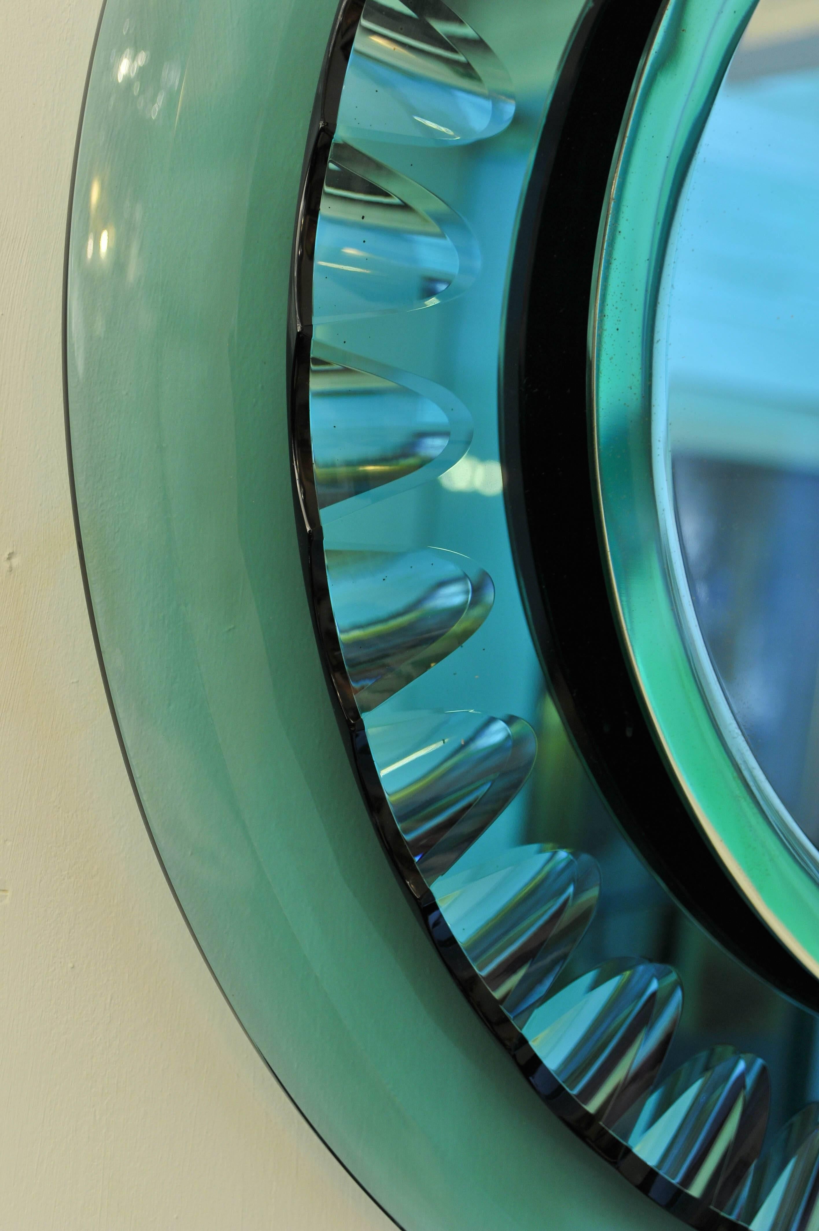 Italian 1950s Amazing Quality Max Ingrand Green Glass Mirror by Fontana Arte