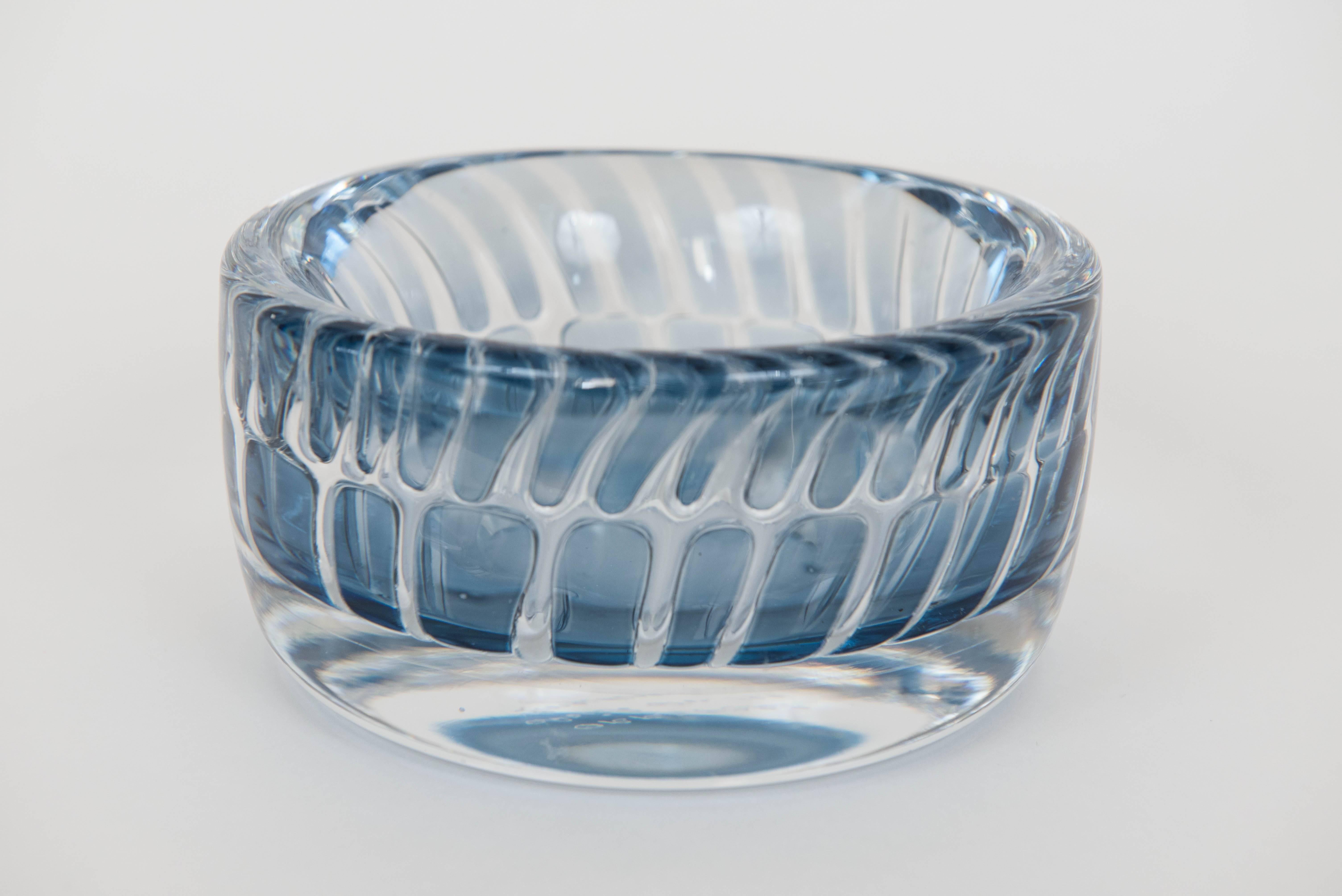 Ingeborg Lundin blue Ariel bowl for Orrefors. Signed.