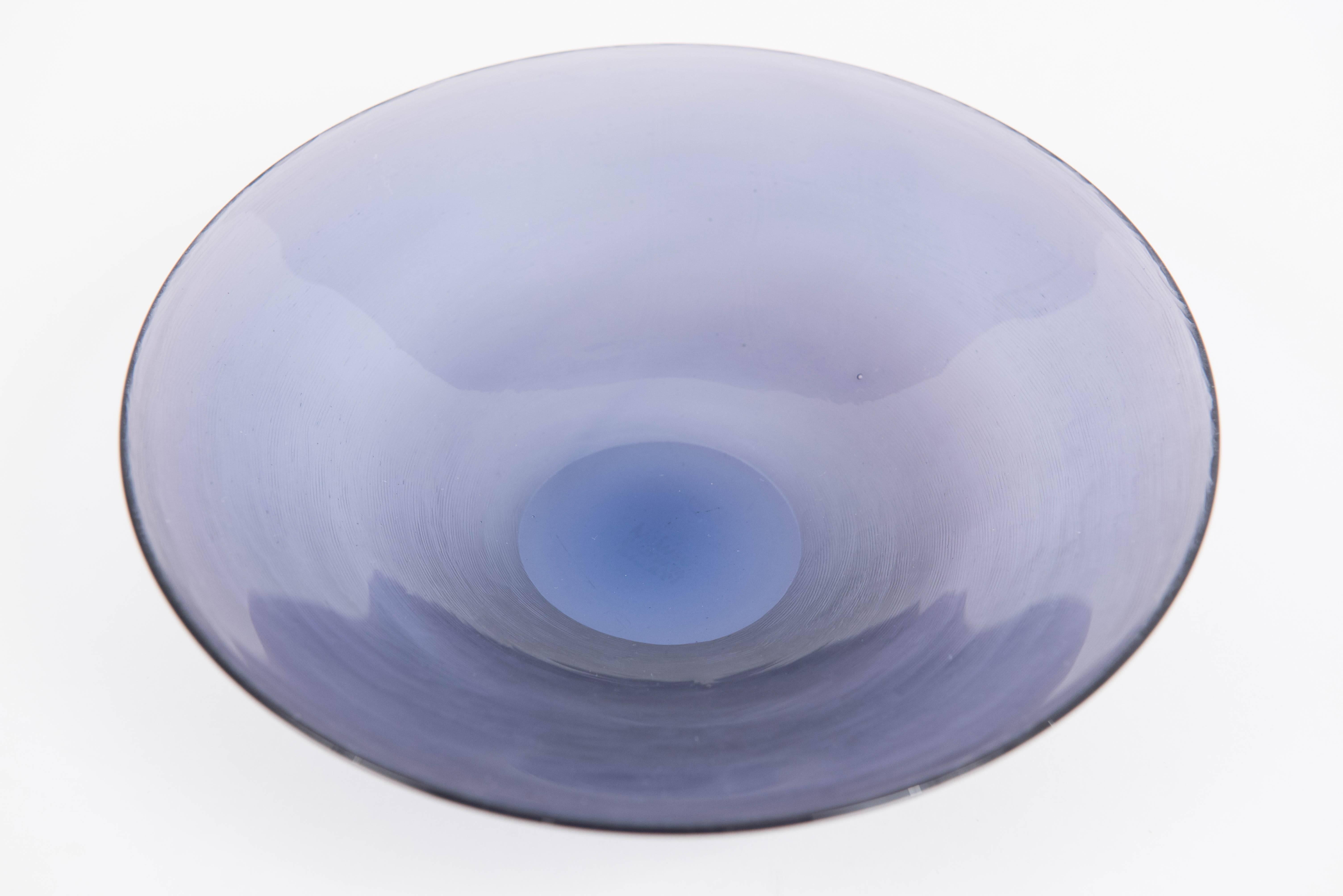 Blue wheel cut-glass bowl by Paolo Venini. Acid etched signature.