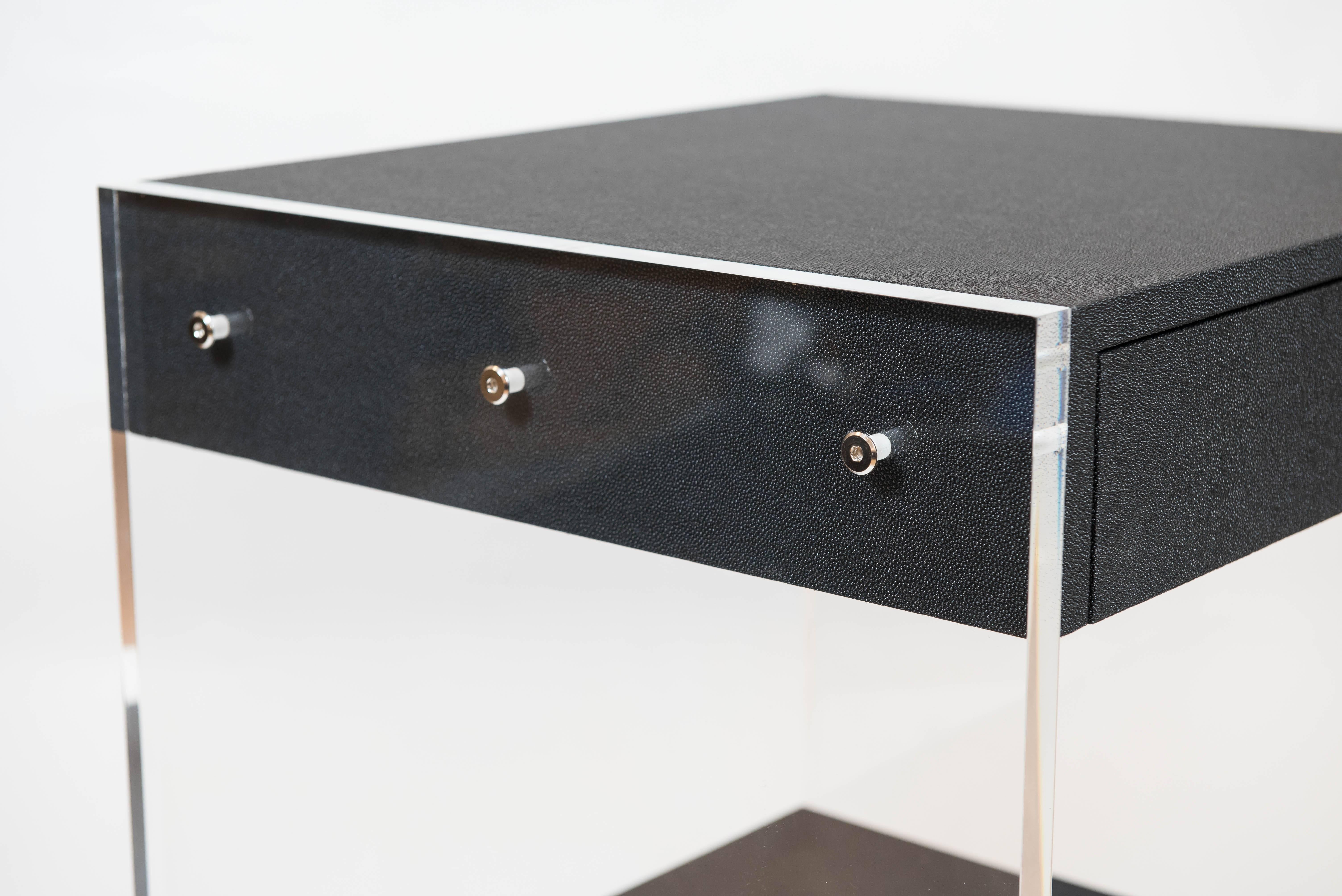 Canadian Custom Acrylic and Faux Shagreen Wrapped End Tables