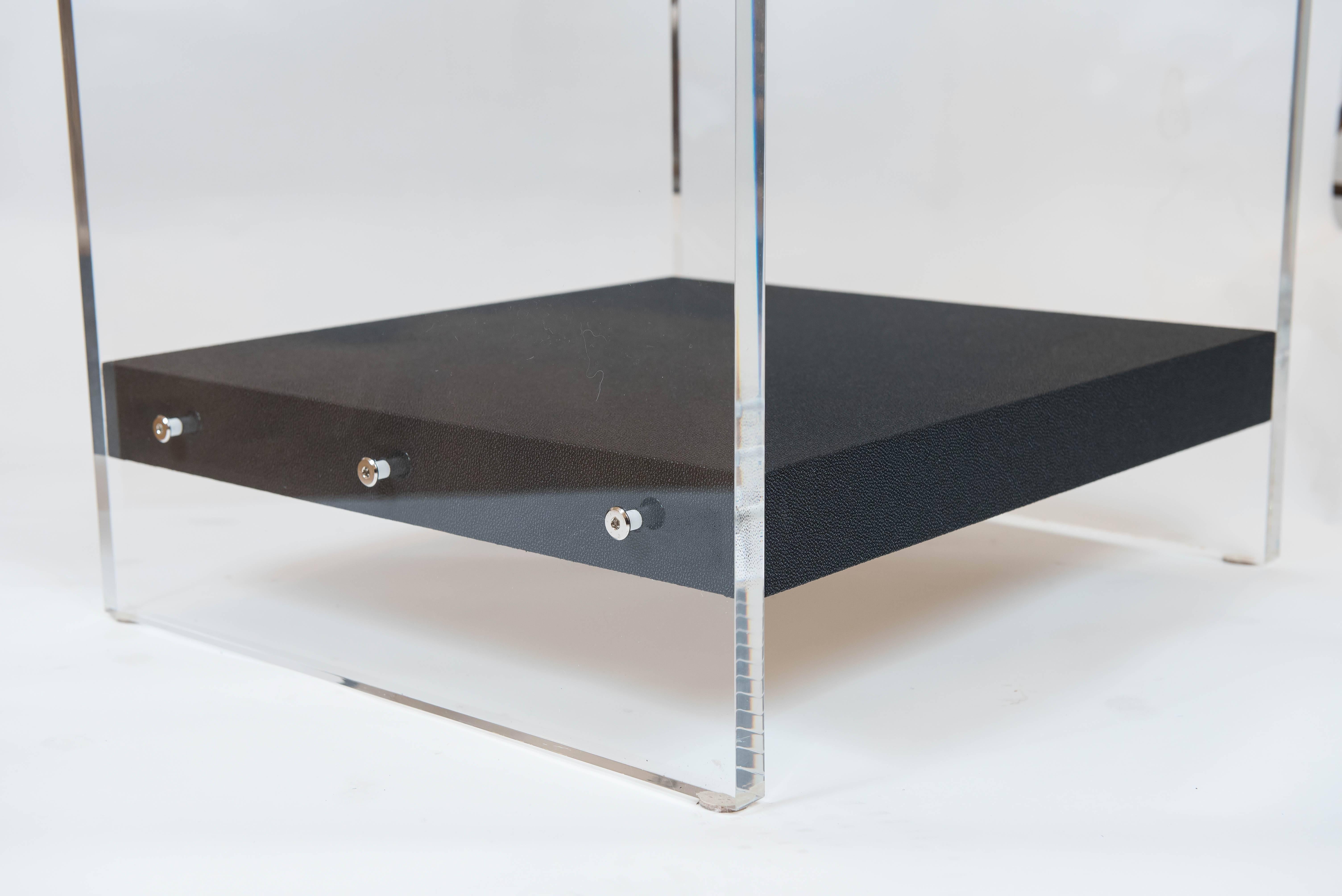 Hand-Crafted Custom Acrylic and Faux Shagreen Wrapped End Tables