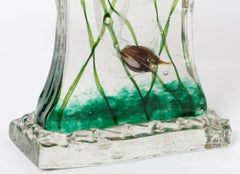 Gino Cenedese Murano glass lamp with two red fish and seaweed, Italy circa 1950