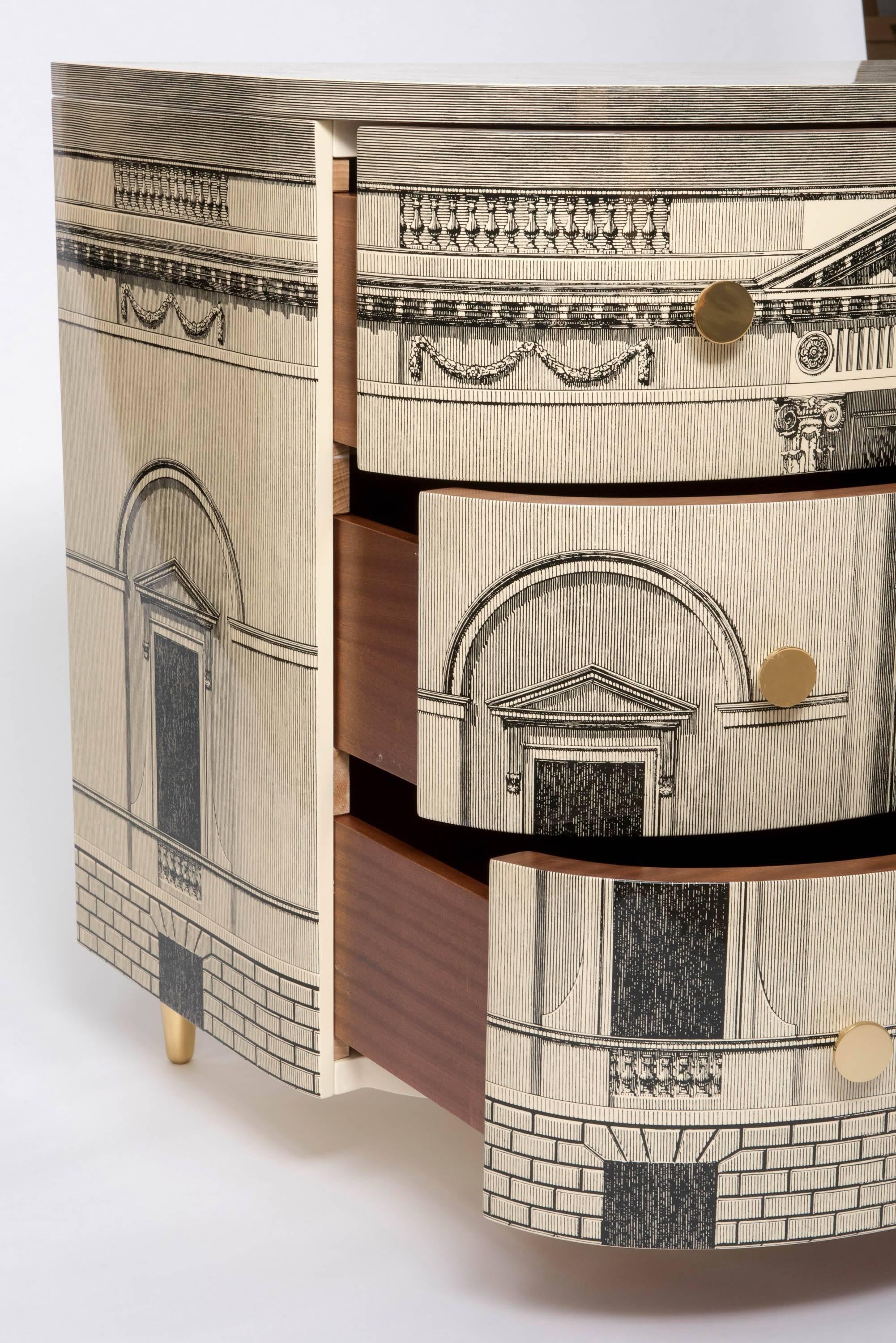 Italian Barnaba Fornasetti curved chest of drawers 