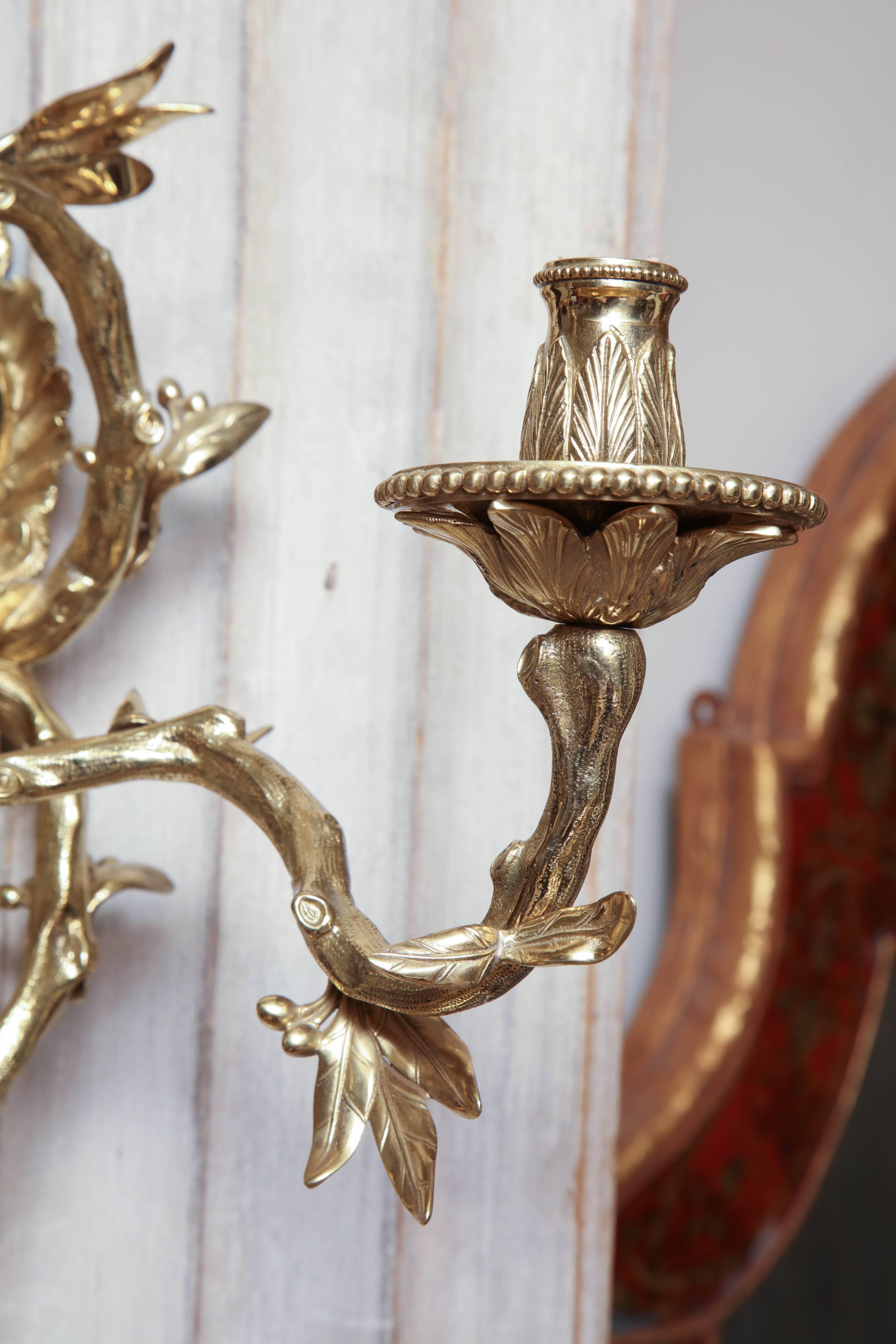 19th Century Pair of French Regence Bronze Wall Sconces For Sale