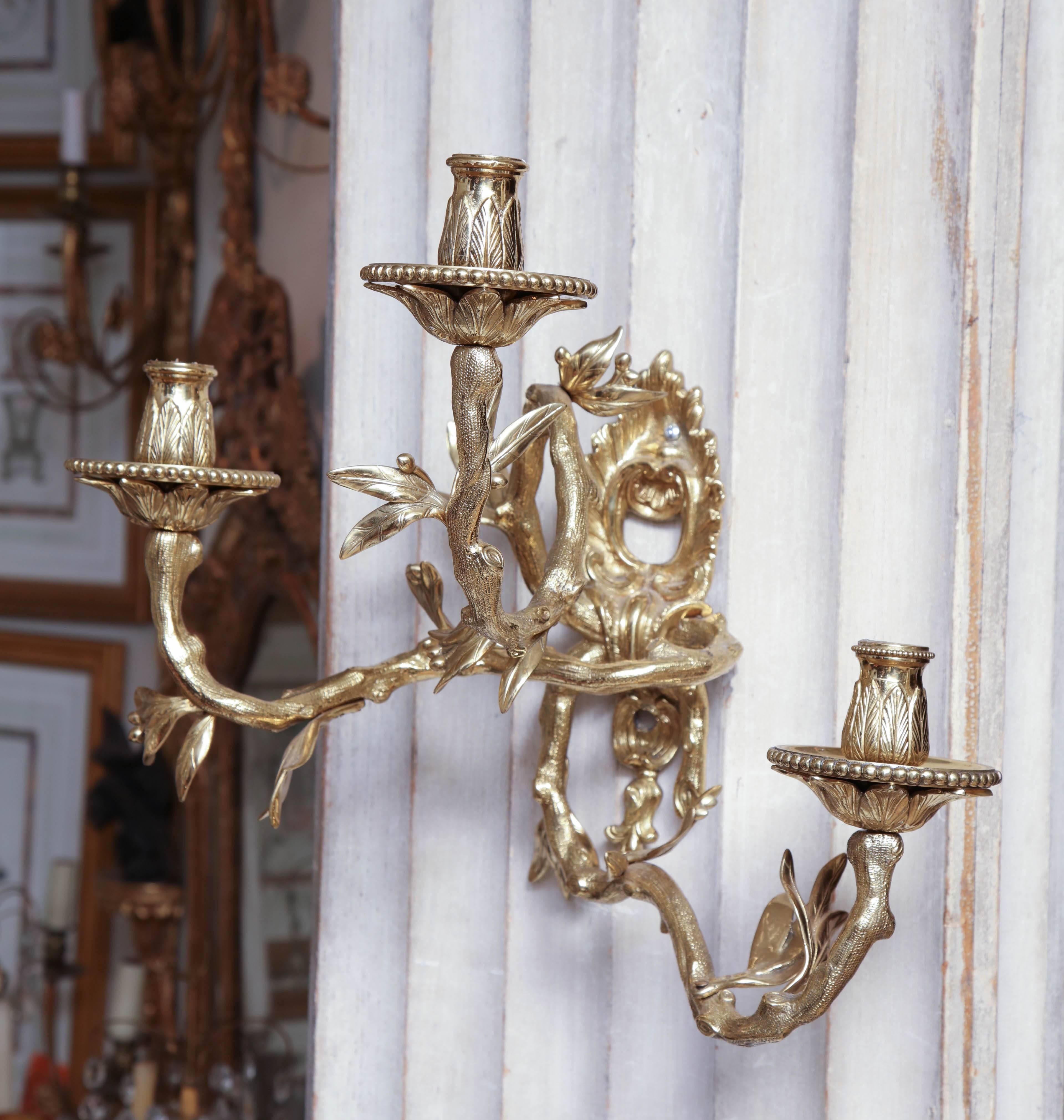 Pair of French Regence Bronze Wall Sconces For Sale 3