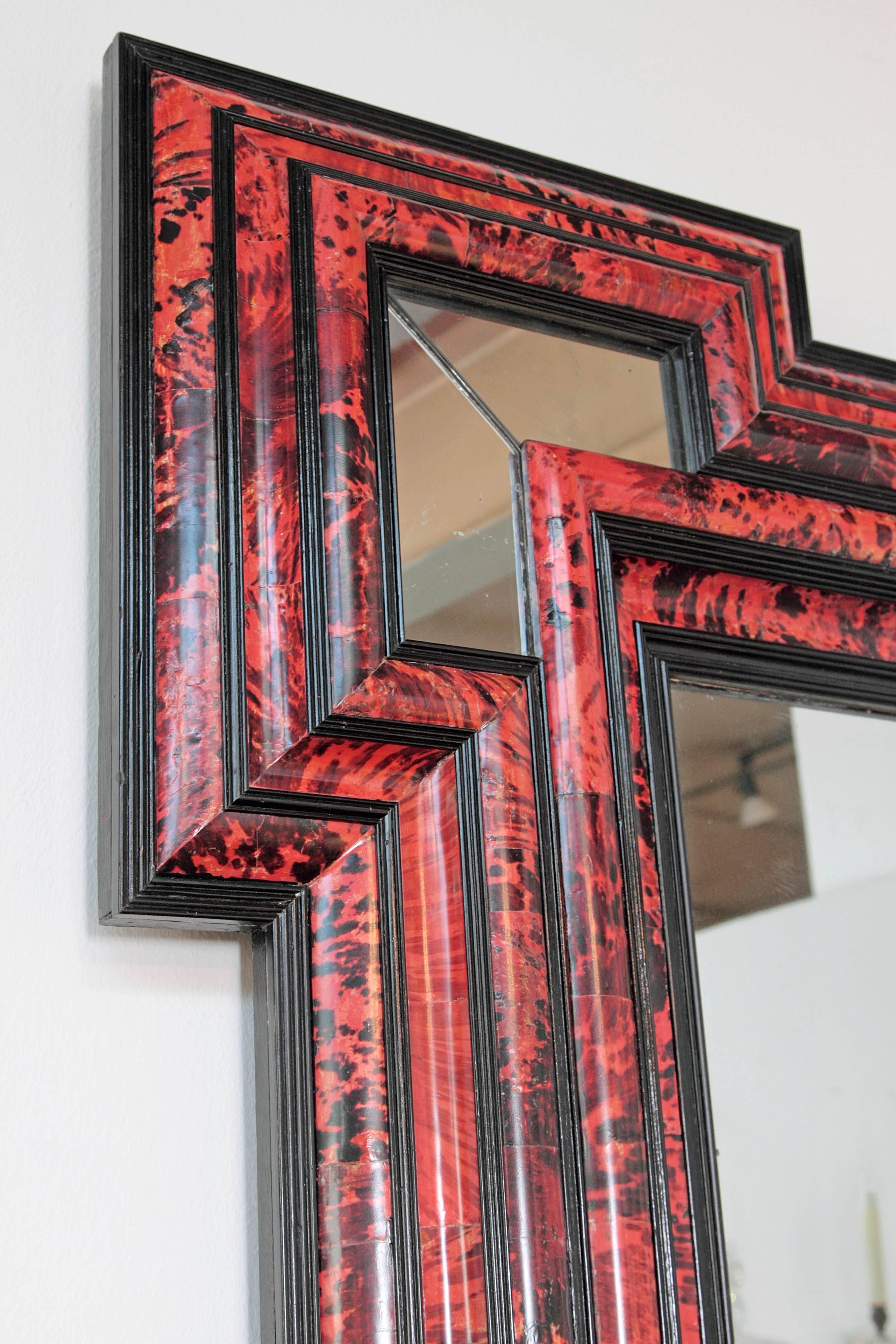 Large Scale Pair of Exceptional Dutch Baroque-Style Red Tortoise Mirrors In Excellent Condition In Dallas, TX