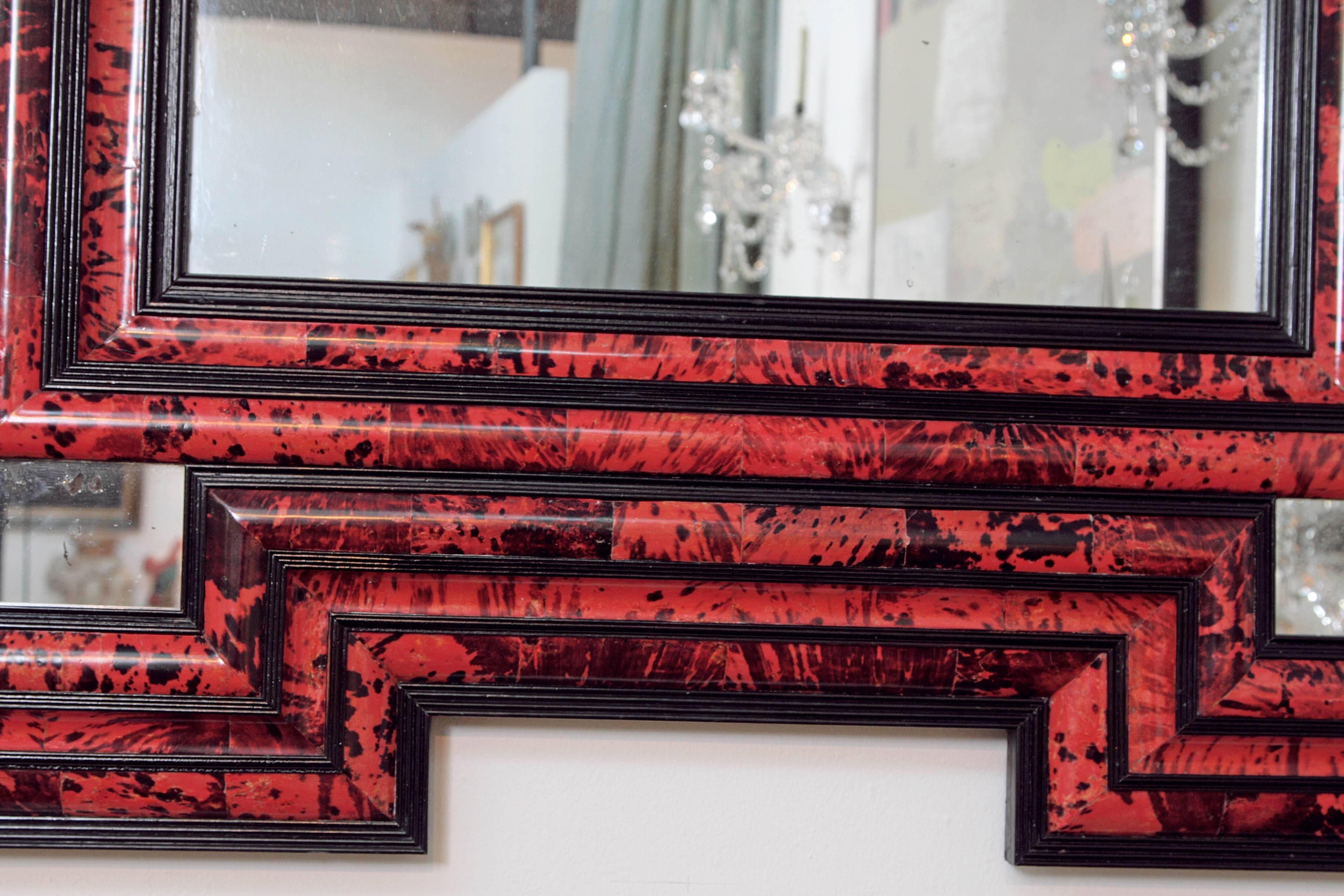 19th Century Large Scale Pair of Exceptional Dutch Baroque-Style Red Tortoise Mirrors