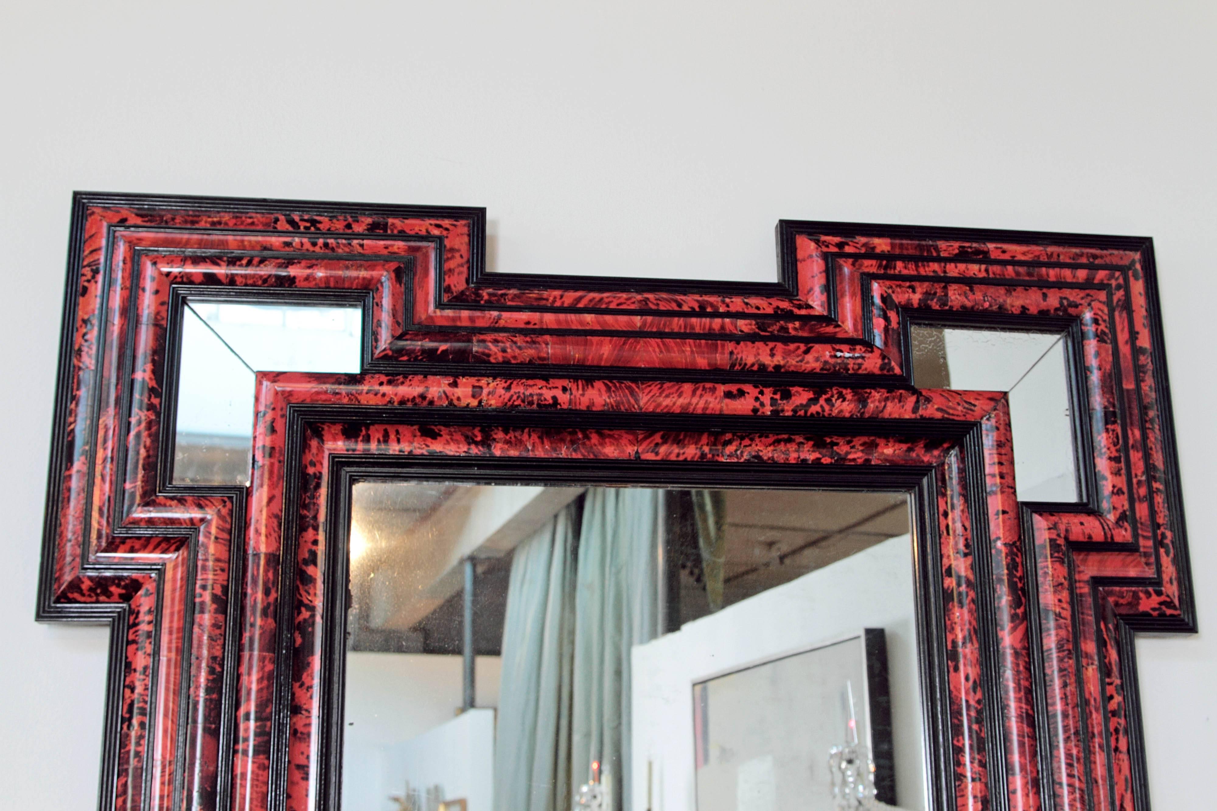 Large Scale Pair of Exceptional Dutch Baroque-Style Red Tortoise Mirrors 1