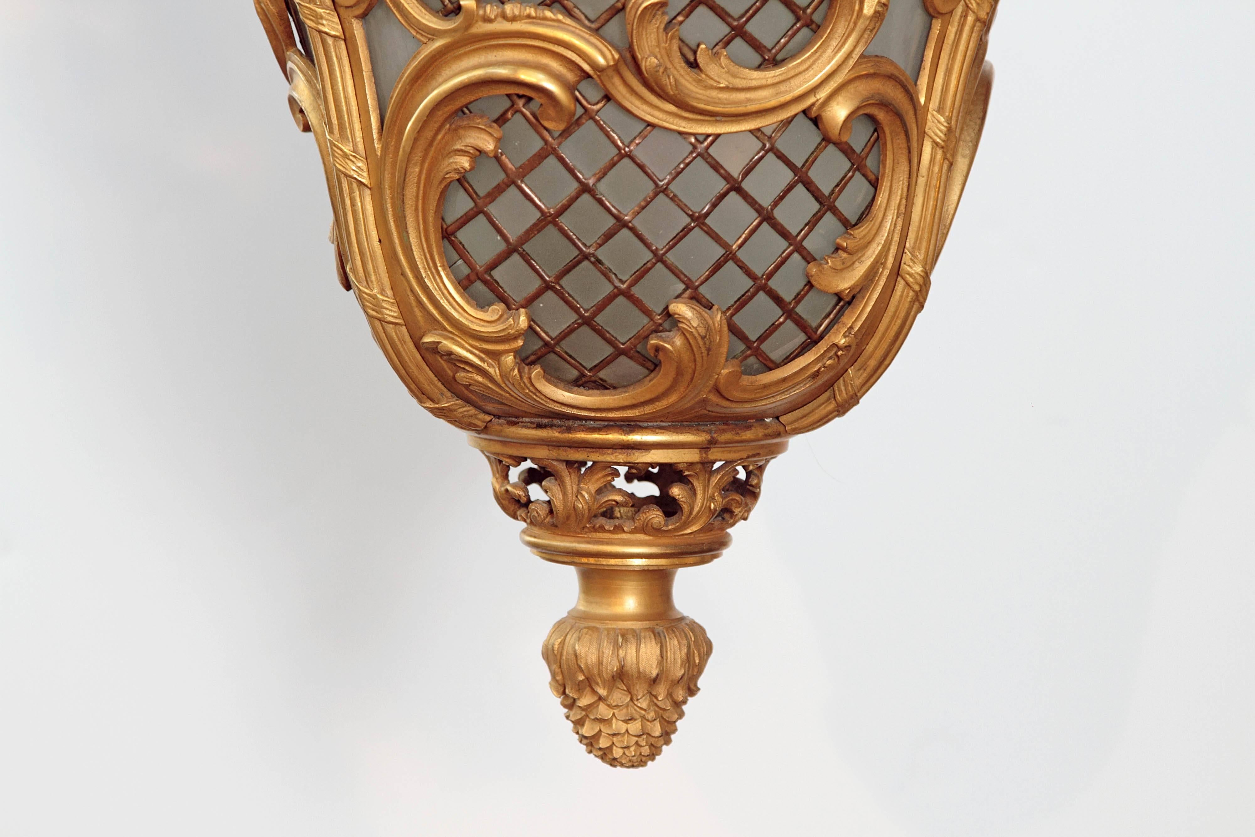 Louis XV Style Gilt Bronze Hall Lantern In Good Condition In Dallas, TX