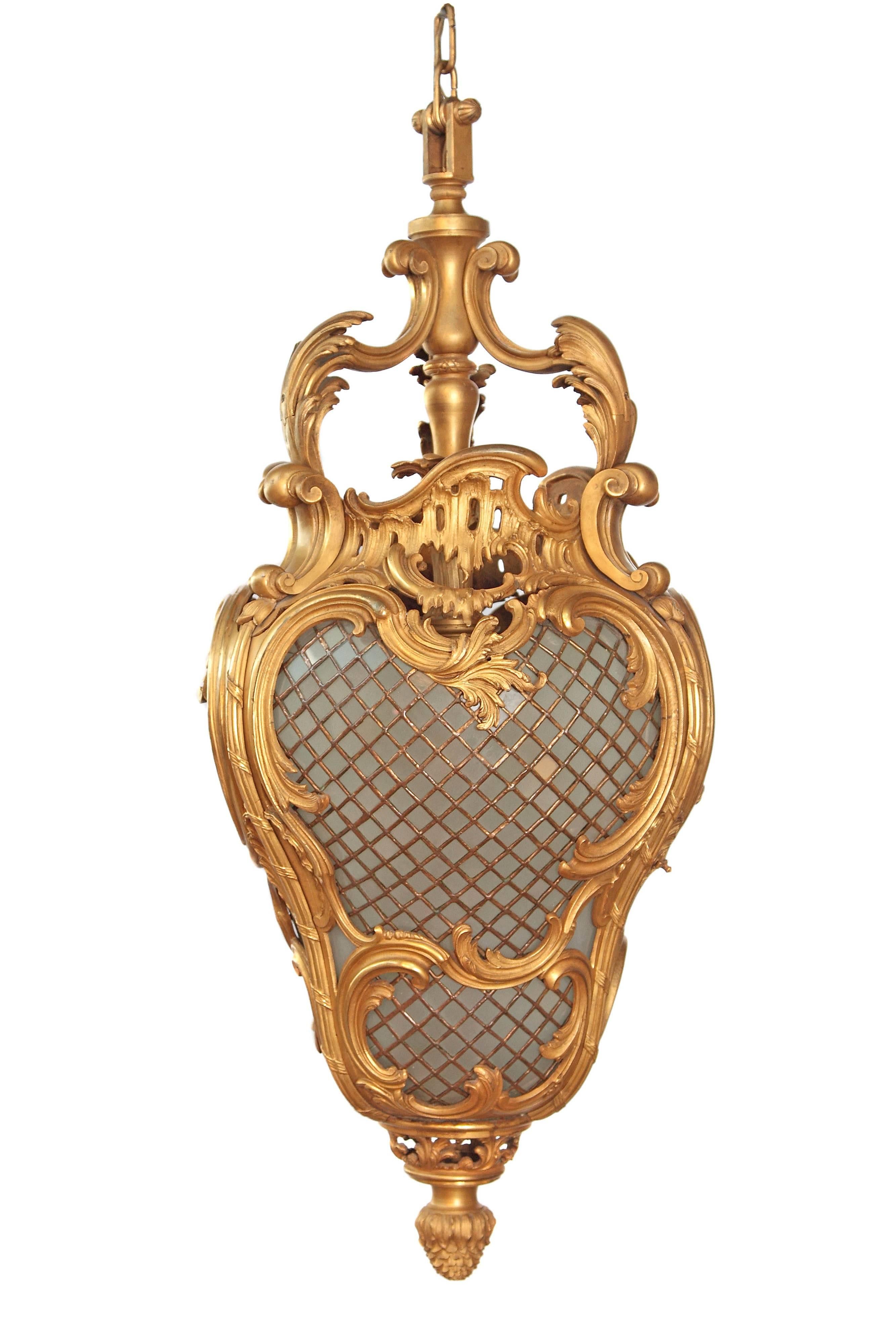 French Louis XV Style Gilt Bronze Hall Lantern