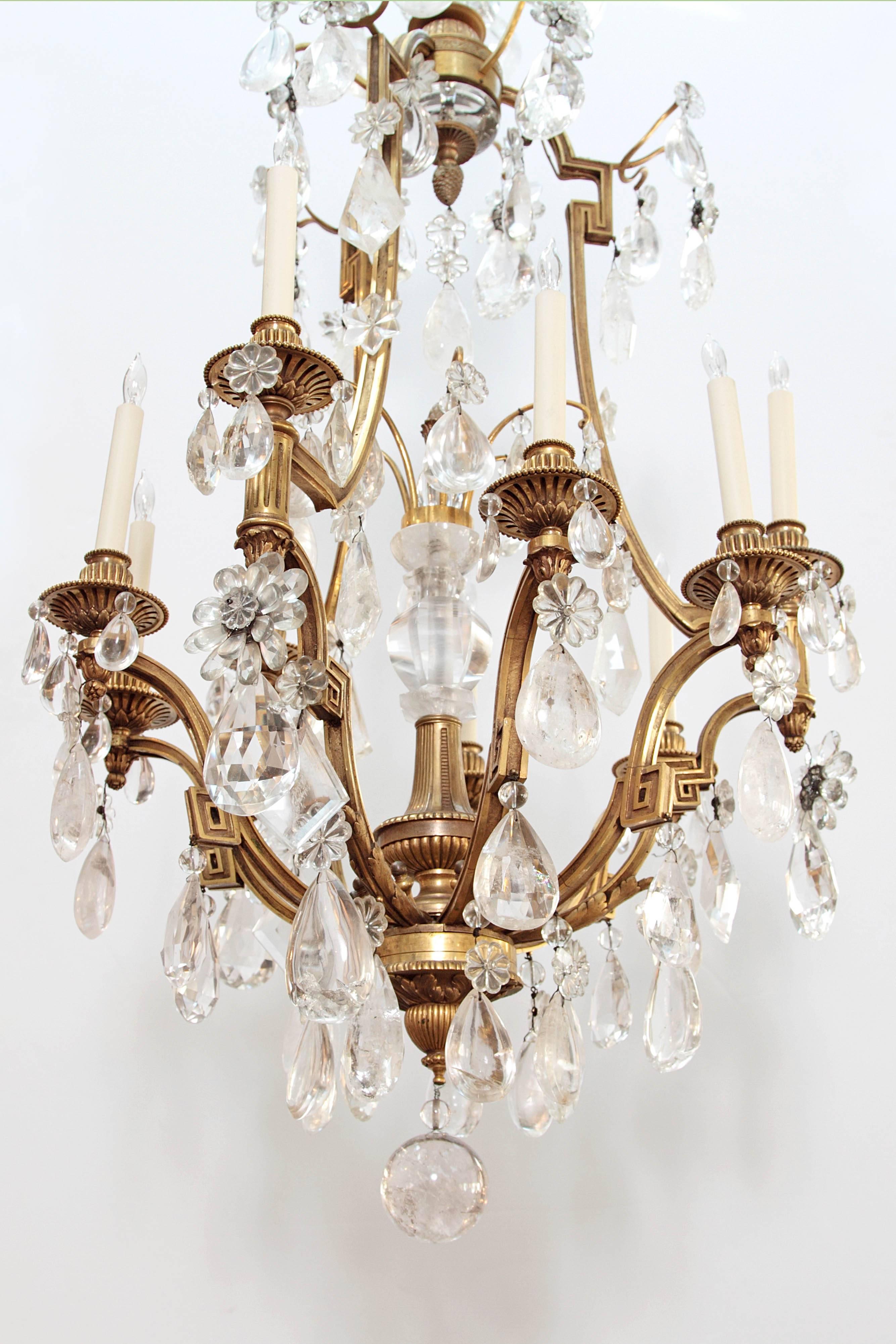 Gilt Louis XV Style Chandelier with Rock Crystals from Nesle Inc. New York For Sale