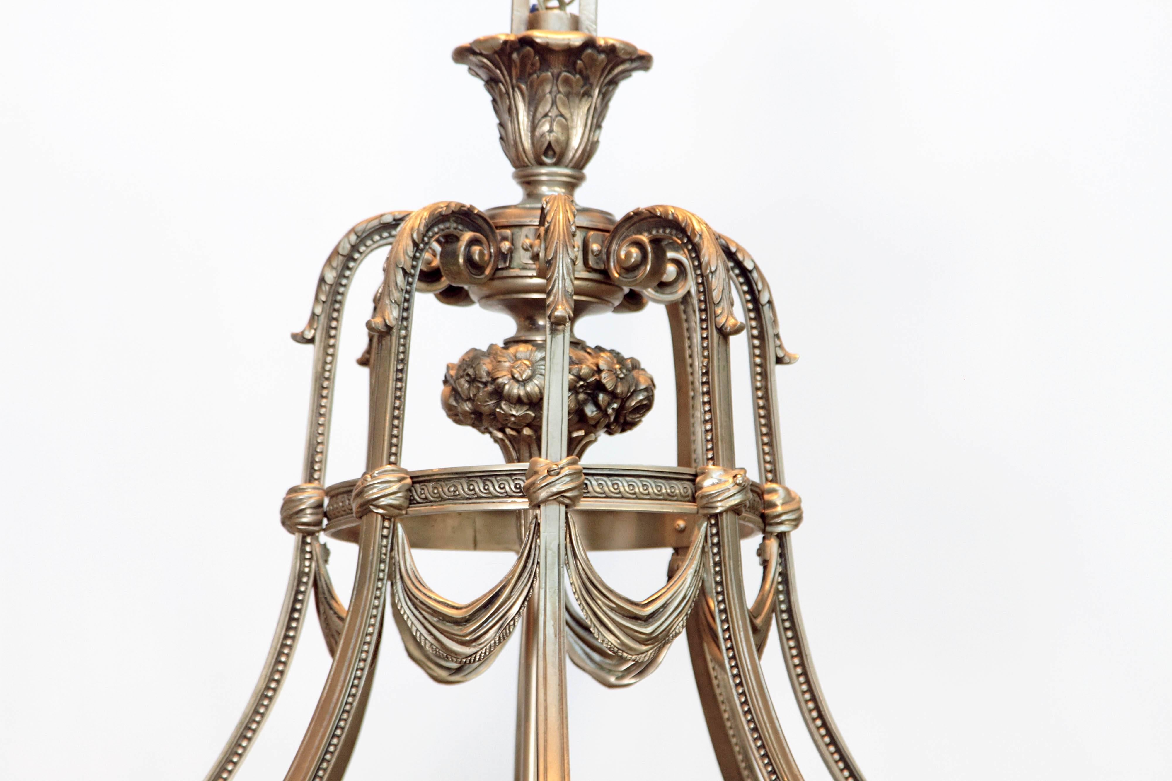 Monumental Nickel-Plated Bronze Art Deco Lantern For Sale 2