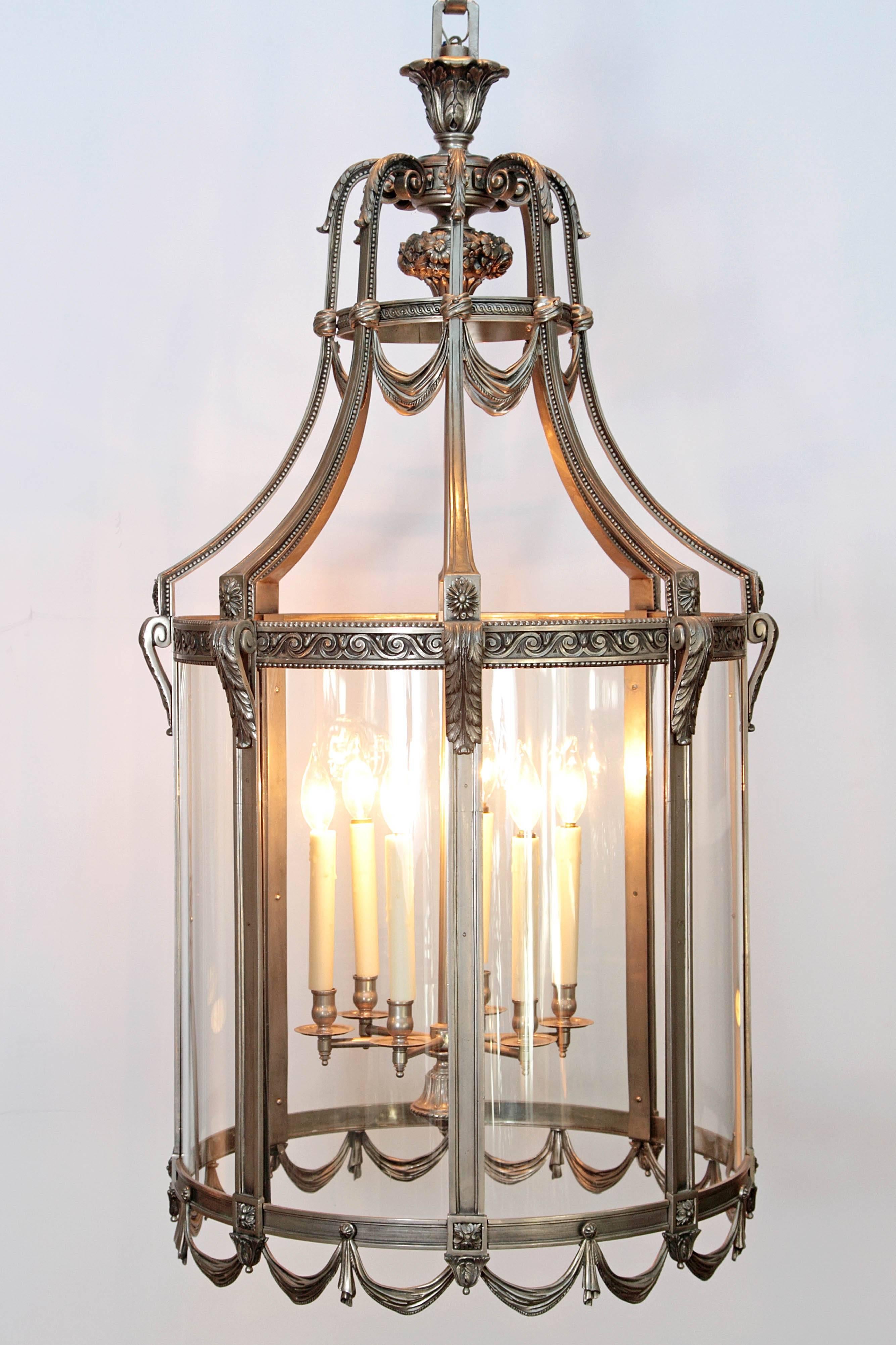 Monumental Nickel-Plated Bronze Art Deco Lantern For Sale 4