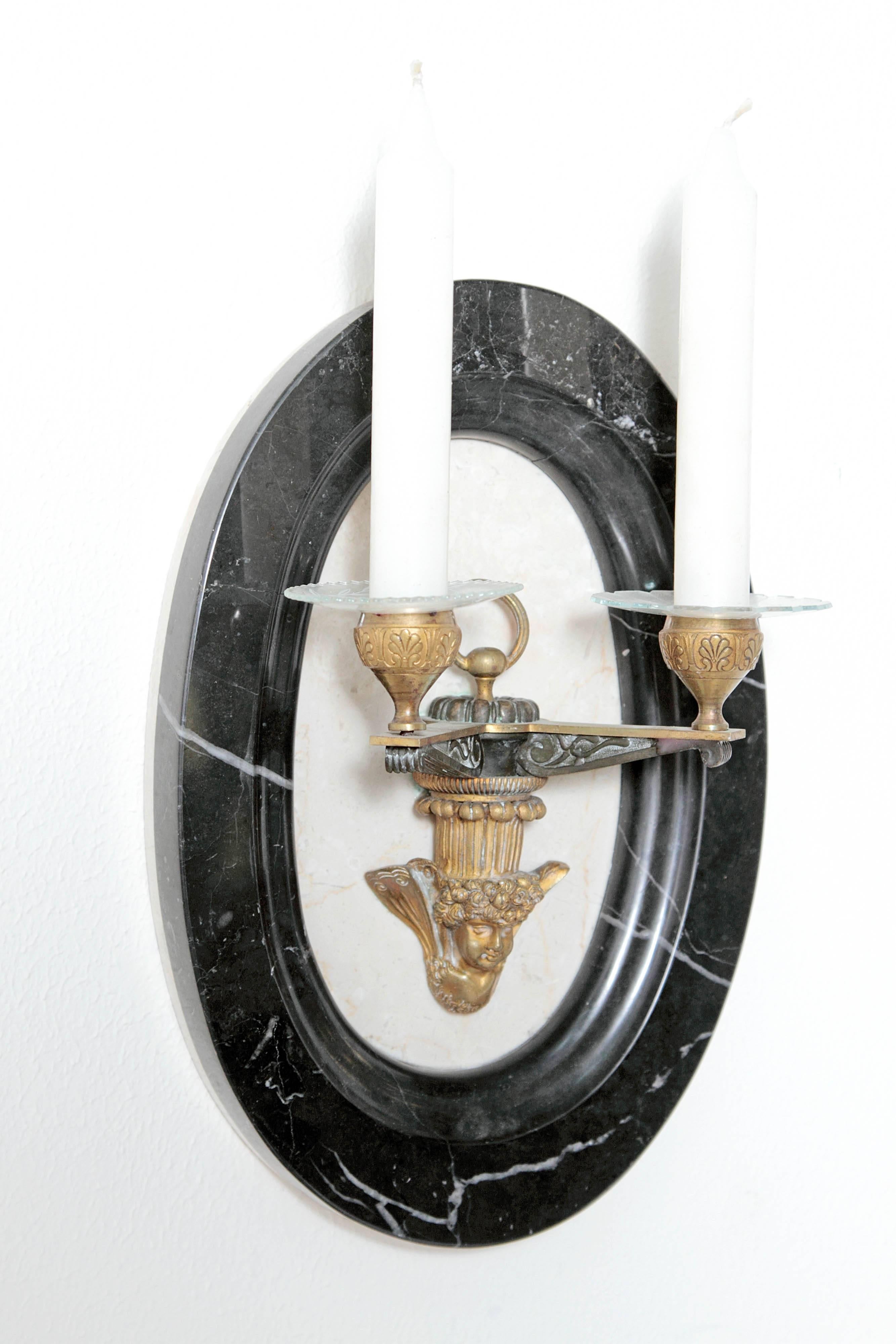 French Pair of Neoclassic Style Two-Light Sconces For Sale