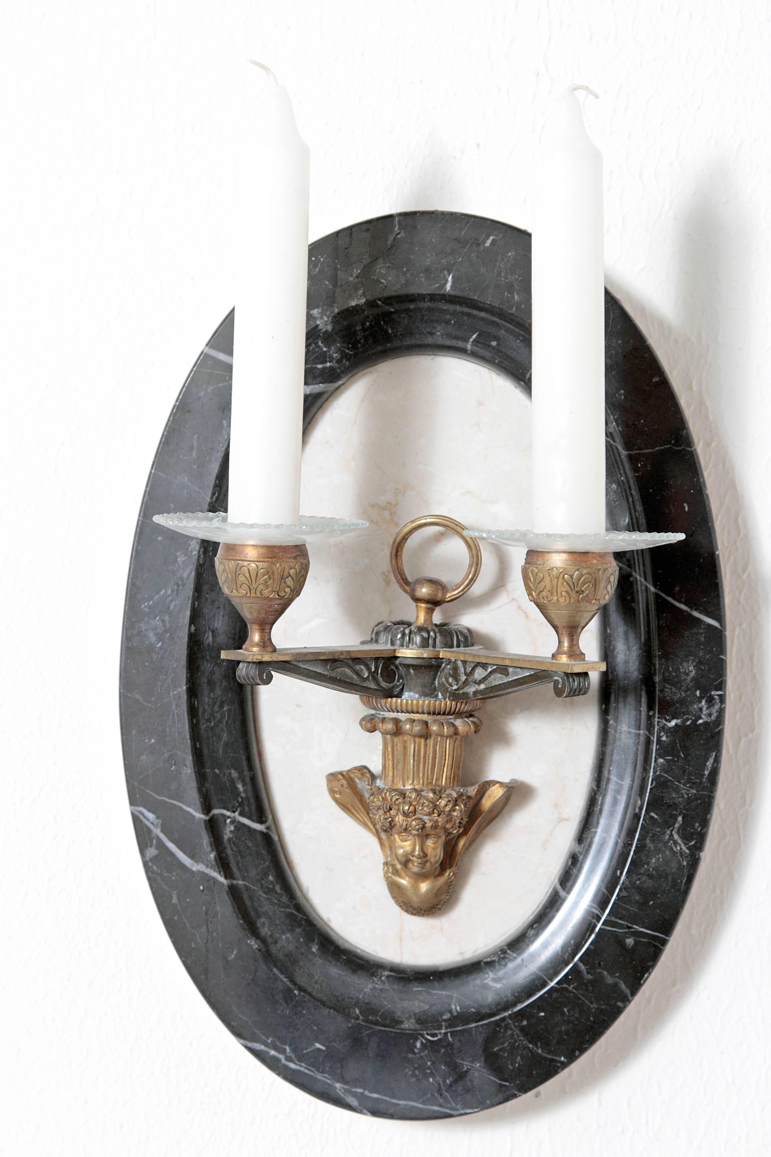Pair of Neoclassic Style Two-Light Sconces In Good Condition For Sale In Dallas, TX