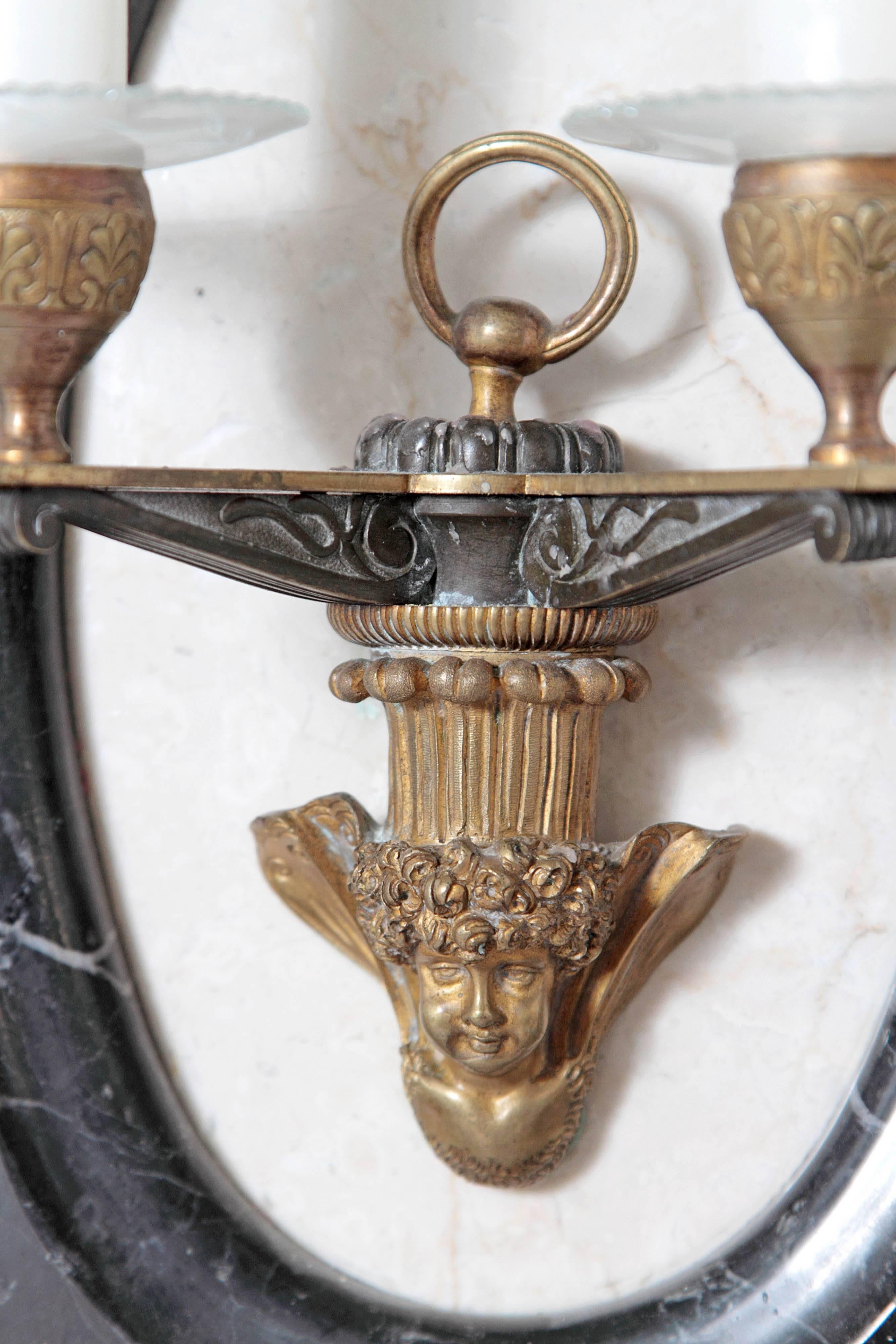 19th Century Pair of Neoclassic Style Two-Light Sconces For Sale