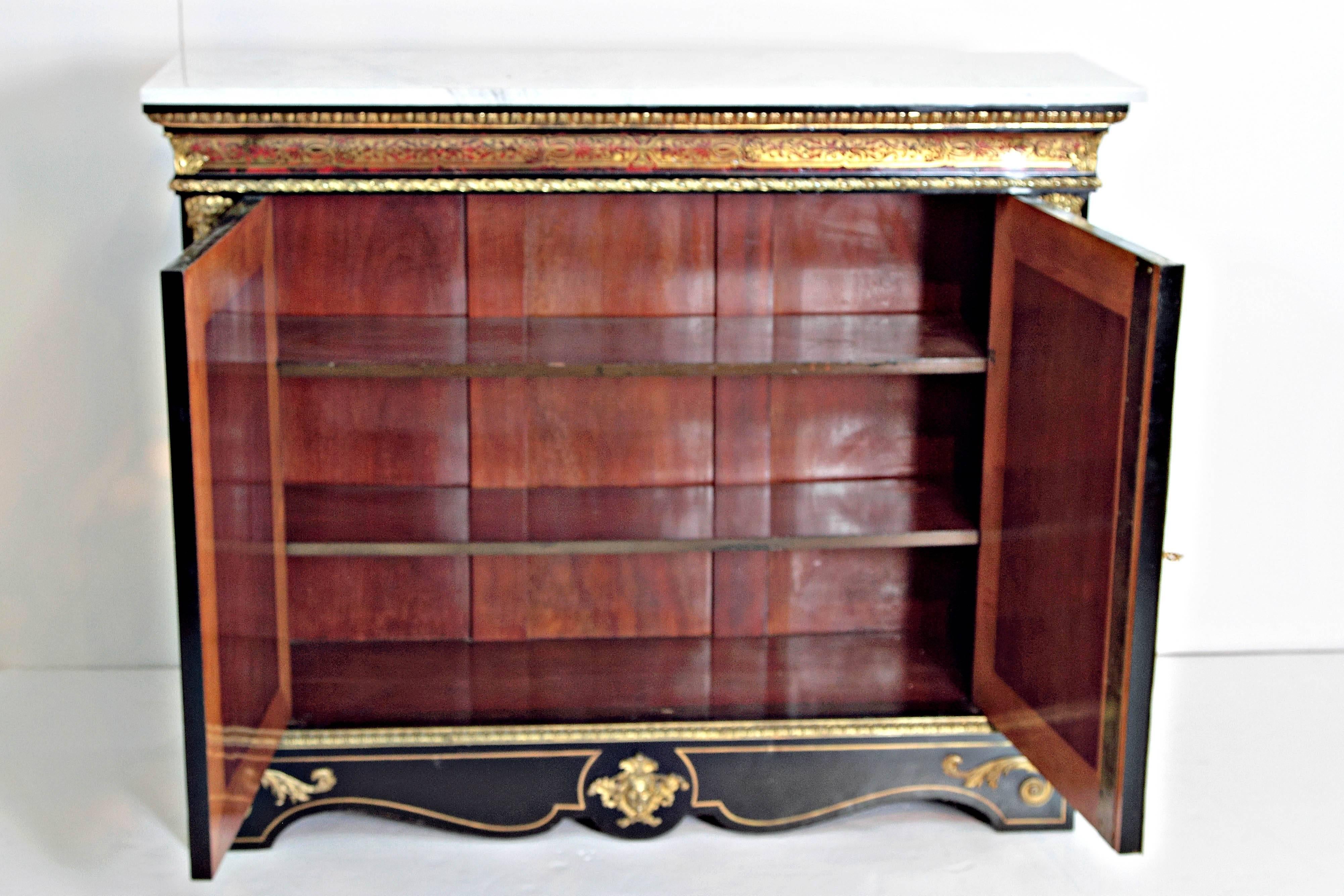 French Louis XVI Style Boulle Work Cabinet with Red Tortoise In Good Condition In Dallas, TX