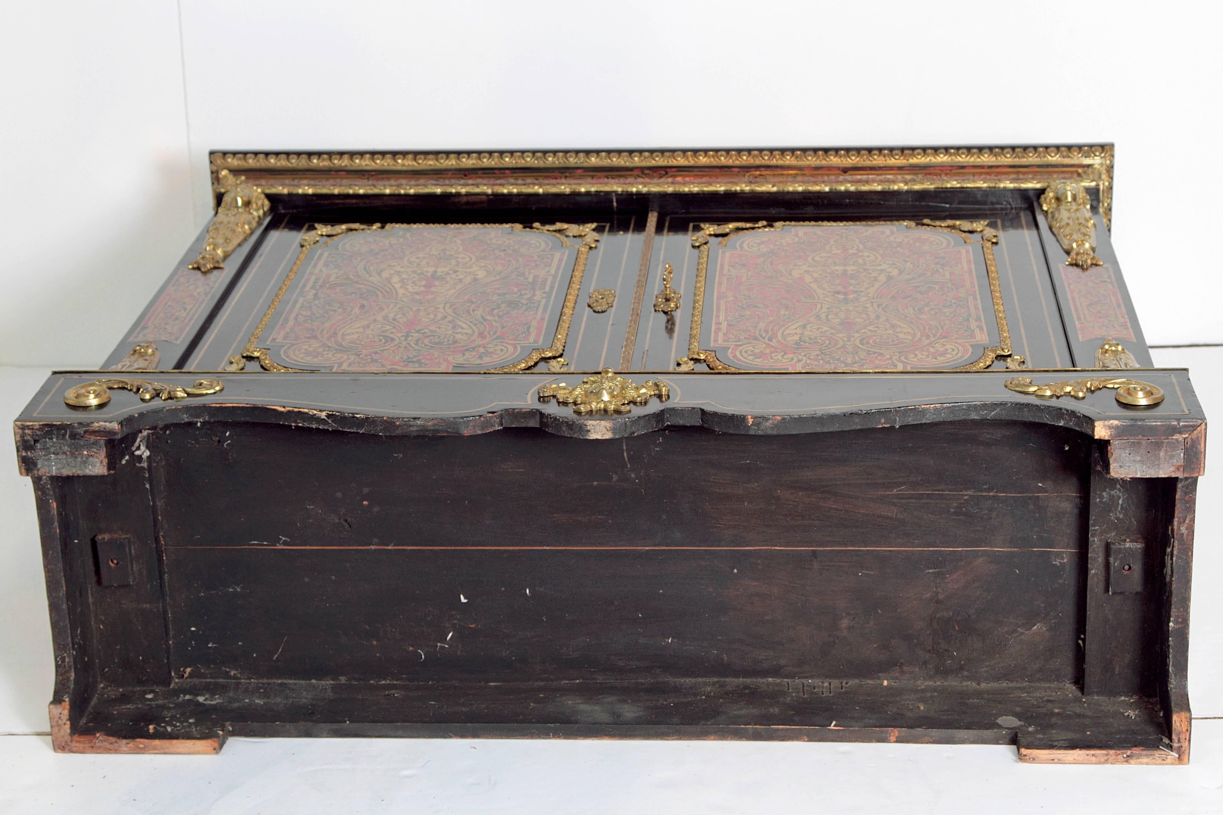 Brass French Louis XVI Style Boulle Work Cabinet with Red Tortoise